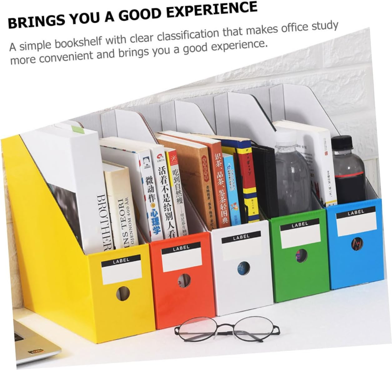 TEHAUX 6-Color Paper File Document Organizer Rack with Opp Bag, Desktop File Holder for Student Desk, Office Magazine Storage Box with Stickers, Document Folder Storage System image number 1
