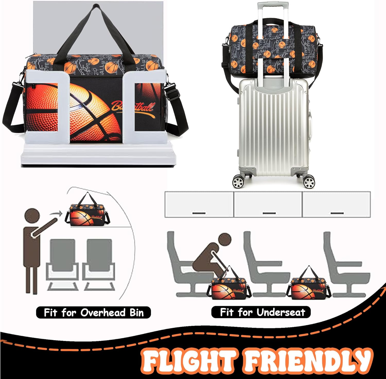 Homskiii Kids Basketball Luggage with Wheels Suitcases Travel Softside Suitcases 16" Carry on Suitcase with Duffle Bag Luggage Sets Airline Approved image number 1