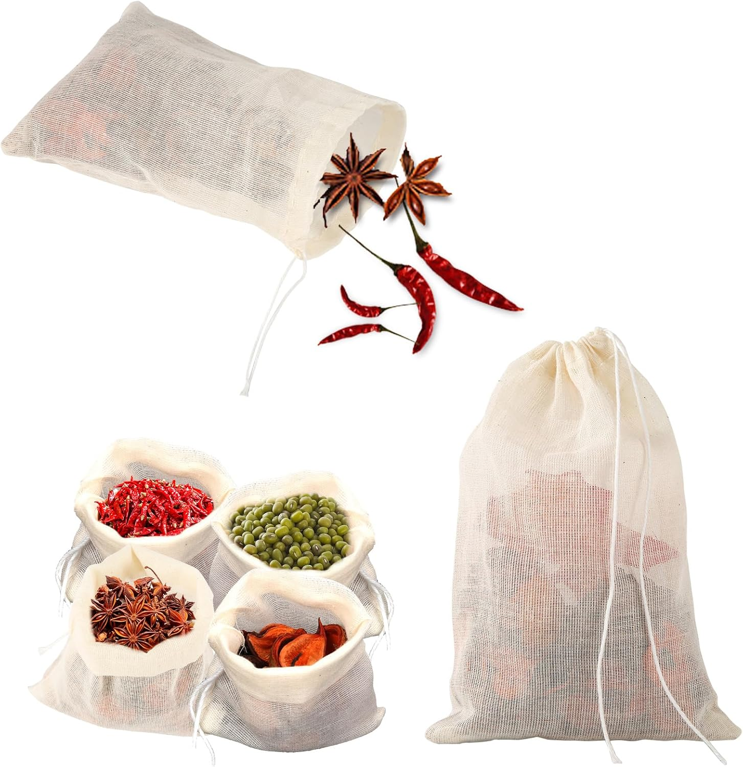 30Pcs Spice Bags for Cooking, 6X4 Inch Reusable Cotton Drawstring Soup Bags Tea Filter Bags Cheesecloth Bags Muslin Bags for Cooking image number 2