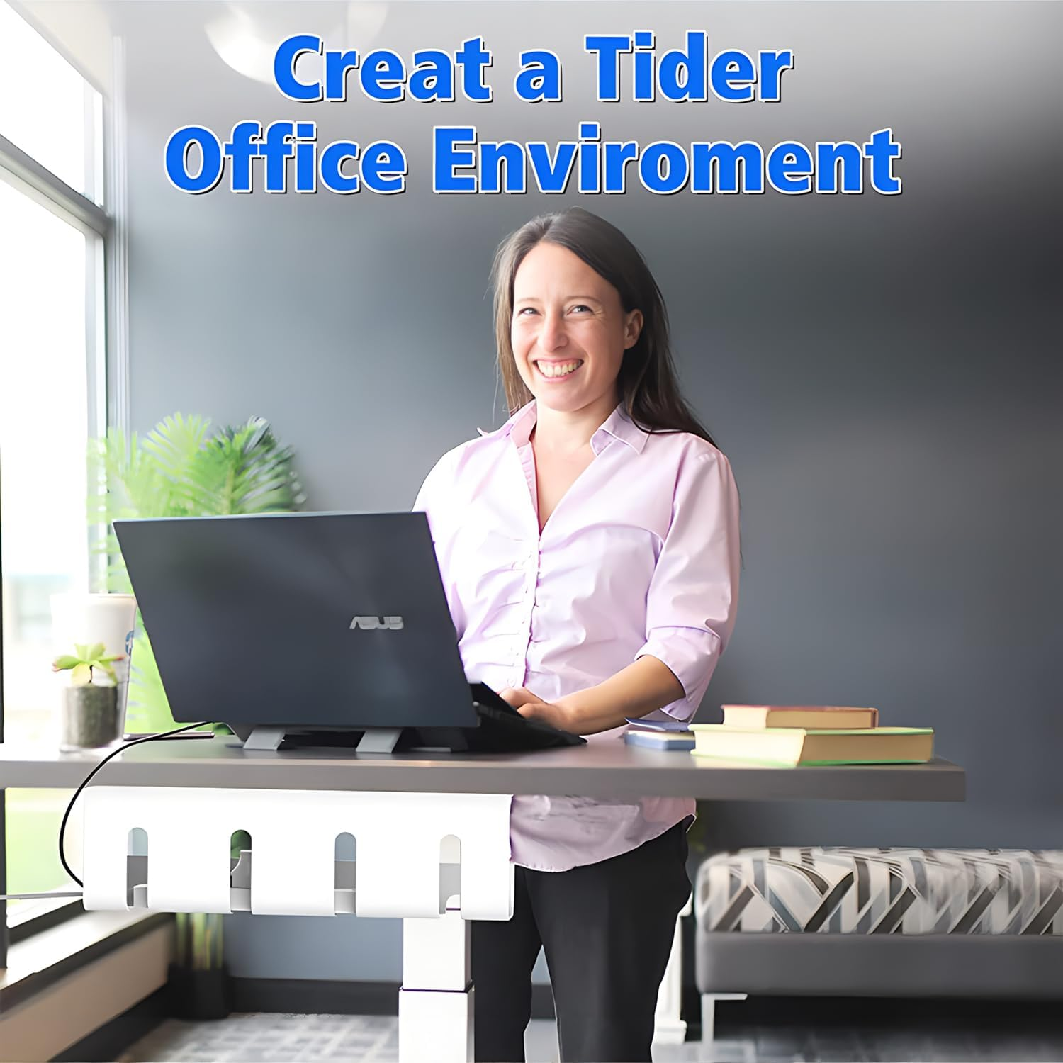 AIMANWEI 2 Pack under Desk Cable Management Tray, Self-Adhesive & Screw-In Installation, White, 40Cm L X 11Cm W X 12Cm H, Wire Management Rack for Home Office Standing Desk image number 6