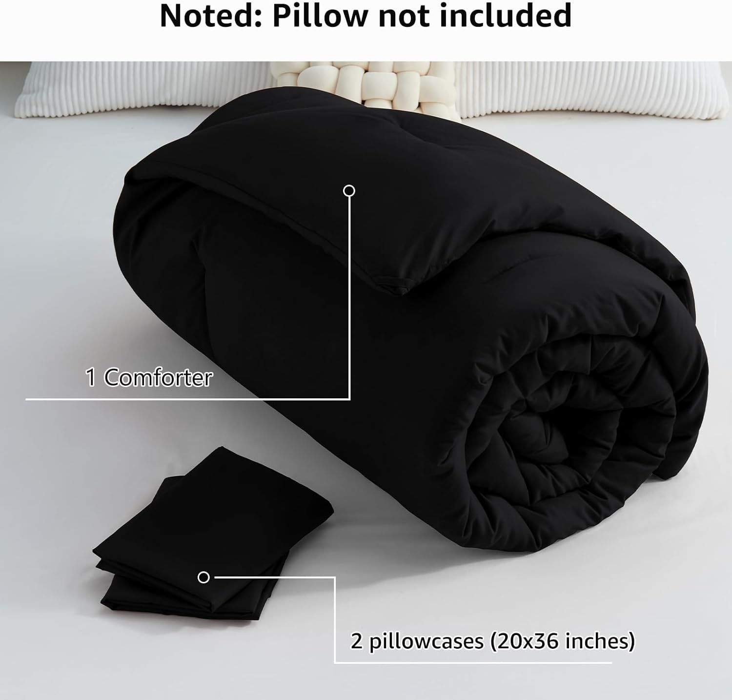 Cozylux King Size Comforter Set Black, 3 Pieces Solid Comforters King Size Breathable Quilted Style Bedding Set, Luxury Soft Microfiber down Alternative Comforter Bed Set (1 Comforter & 2 Pillowcases) image number 5