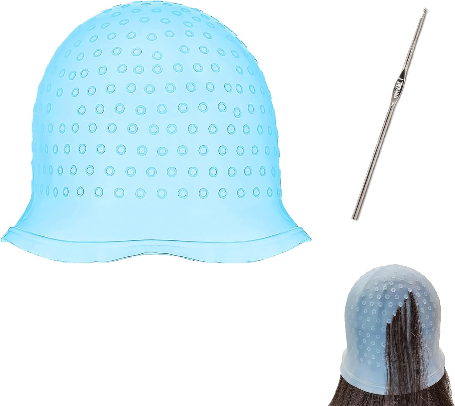 Pack of 2 Highlight Caps, Silicone Hair Highlight Cap, Highlights Cap, Highlight Cap, Highlight Cap, Highlight Cap, Highlight Hood with Needle and Holes, Reusable, for Professional Salon and Home Hair image number 5