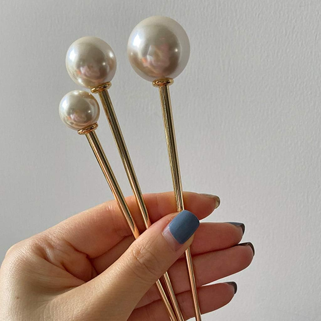 Faux Pearl Ball Hair Pins Vintage Metal Chopsticks Hairpins Hairpins Updo Bun Holder Decorative Hair Accessories Styling Accessories Hair Clips for Women Wood image number 6