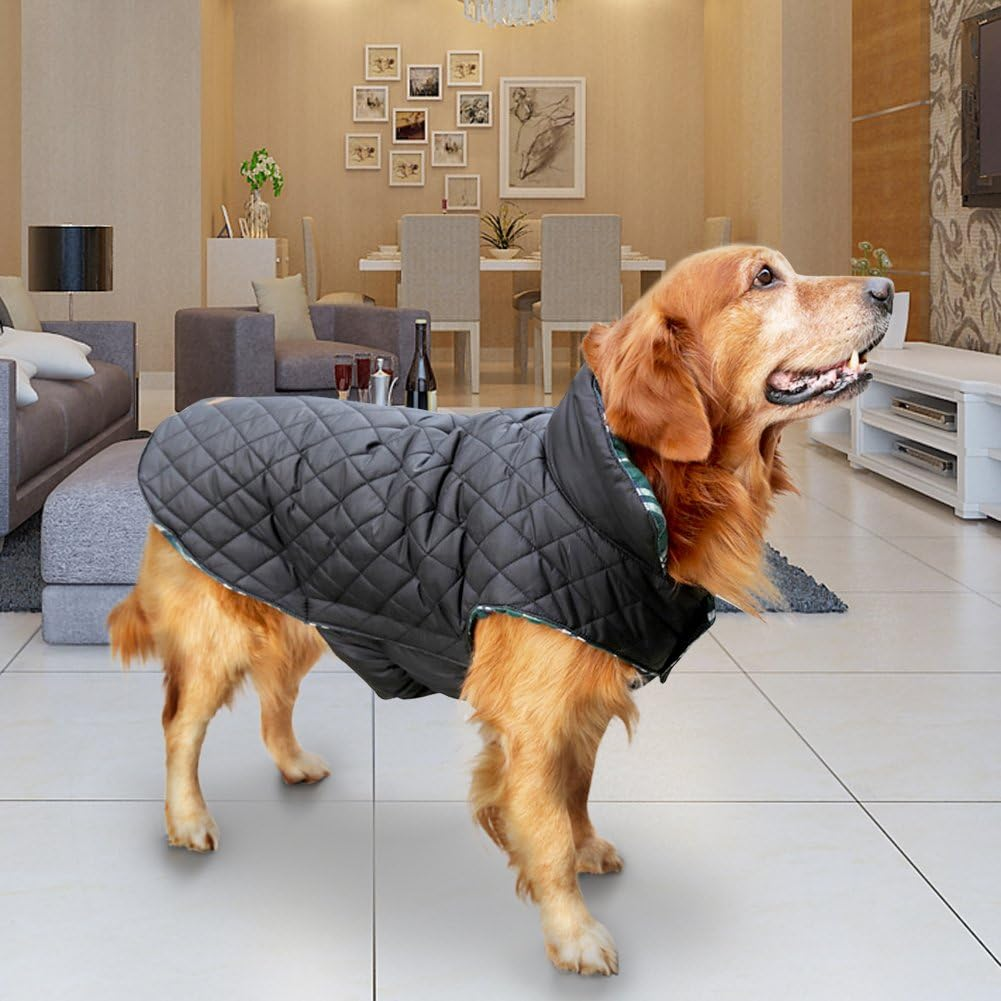 Albabara Dog Coat British Style Plaid Dog Winter Vest Cozy Waterproof Windproof Reversible Dog Jacket Pet Dog Cold Weather Clothes Warm Dog Apparel for Small Medium Large Dogs （XS - 3XL