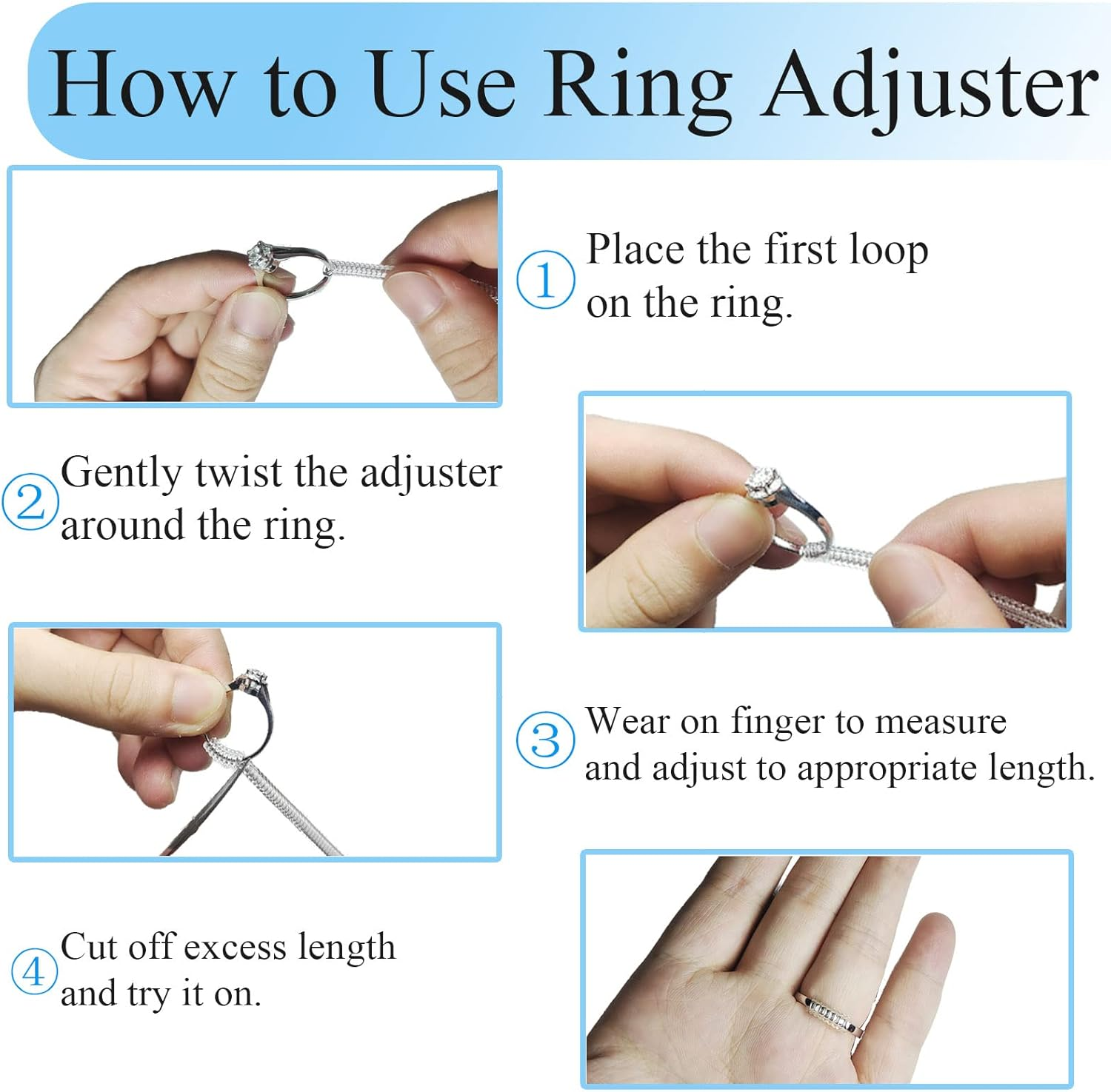 Ring Size Adjuster for Loose Rings, Yowamho 8 Pcs/ 16 Pcs Invisible Spiral Transparent Ring Guard Clip Jewelry Resizer Set for Making Jewelry Fitter, Tightener, Spacer, Sizer for Men and Women image number 4