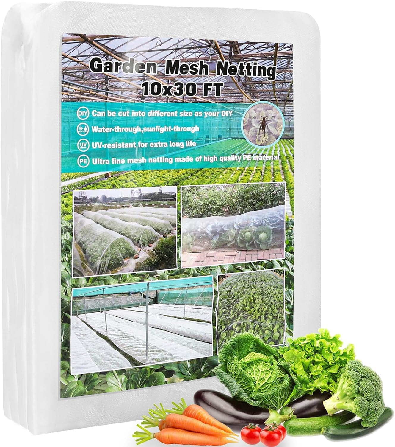 Garden Netting, Plant Covers 10 * 30FT Net Ultra Fine Mesh Protection Netting for Vegetable Plants Fruits Flowers Crops Greenhouse Row Cover Raised Bed Barrier Screen Protection image number 2