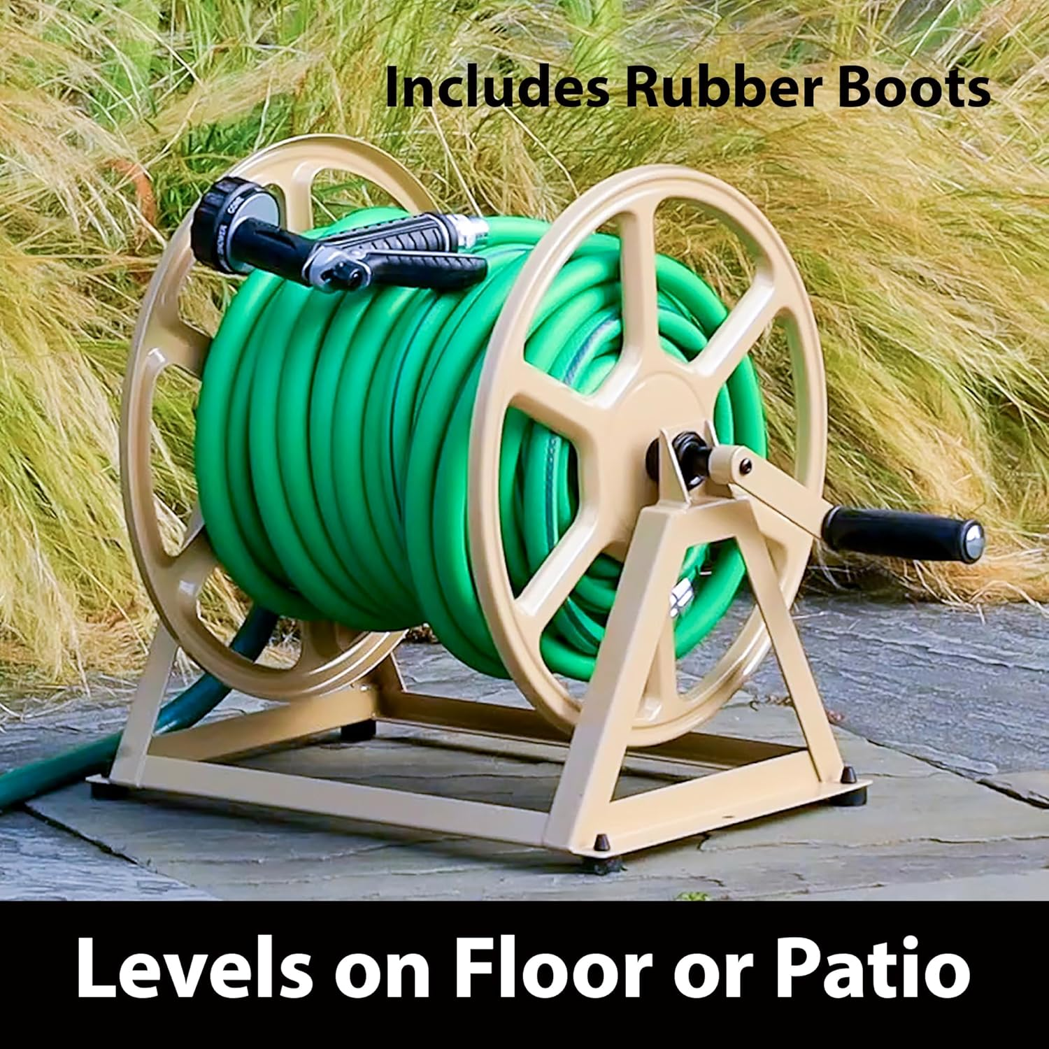 Liberty Garden 709 Steel Wall/Floor Mounted Hose Reel, Holds 200-Feet of 5/8-Inch Hose - Tan