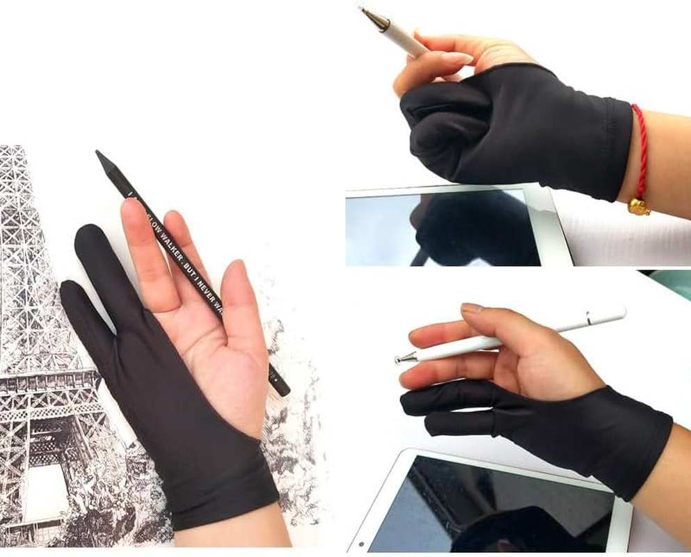 CENZICOM 2 Pack Drawing Glove, Artist Glove with Two Fingers for Drawing Tablet Ipad, Digital Art Palm Rejection Glove, Good for Left and Right Hand (S) image number 4