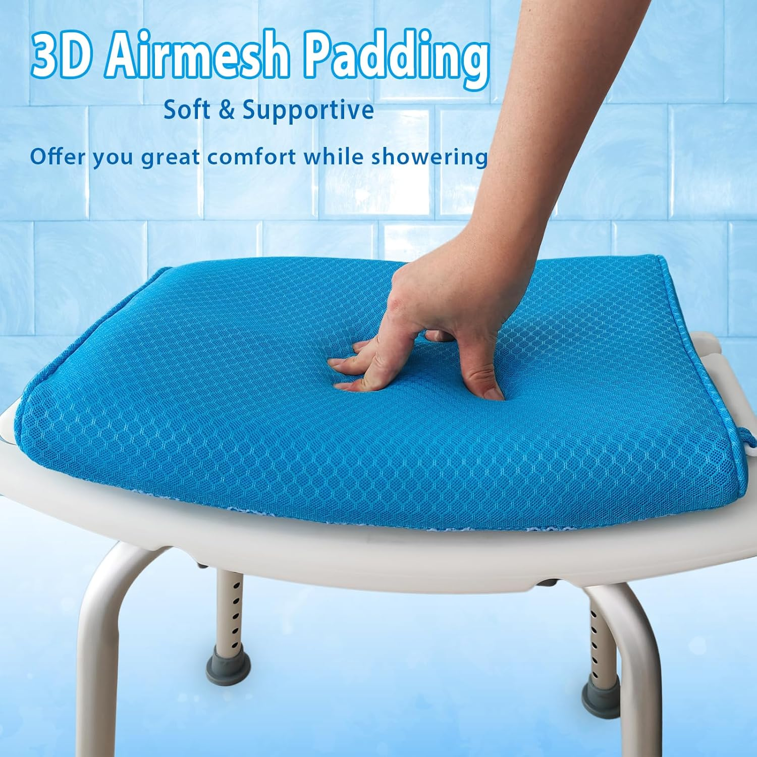 Shower Seat Cushion for Shower Chairs, Transfer Benches in Bathtub, Cushion for Sauna, 3D Mesh Pad with Hook, Slip-Resistant, Design for Elderly, Senior, Handicap & Disabled image number 5