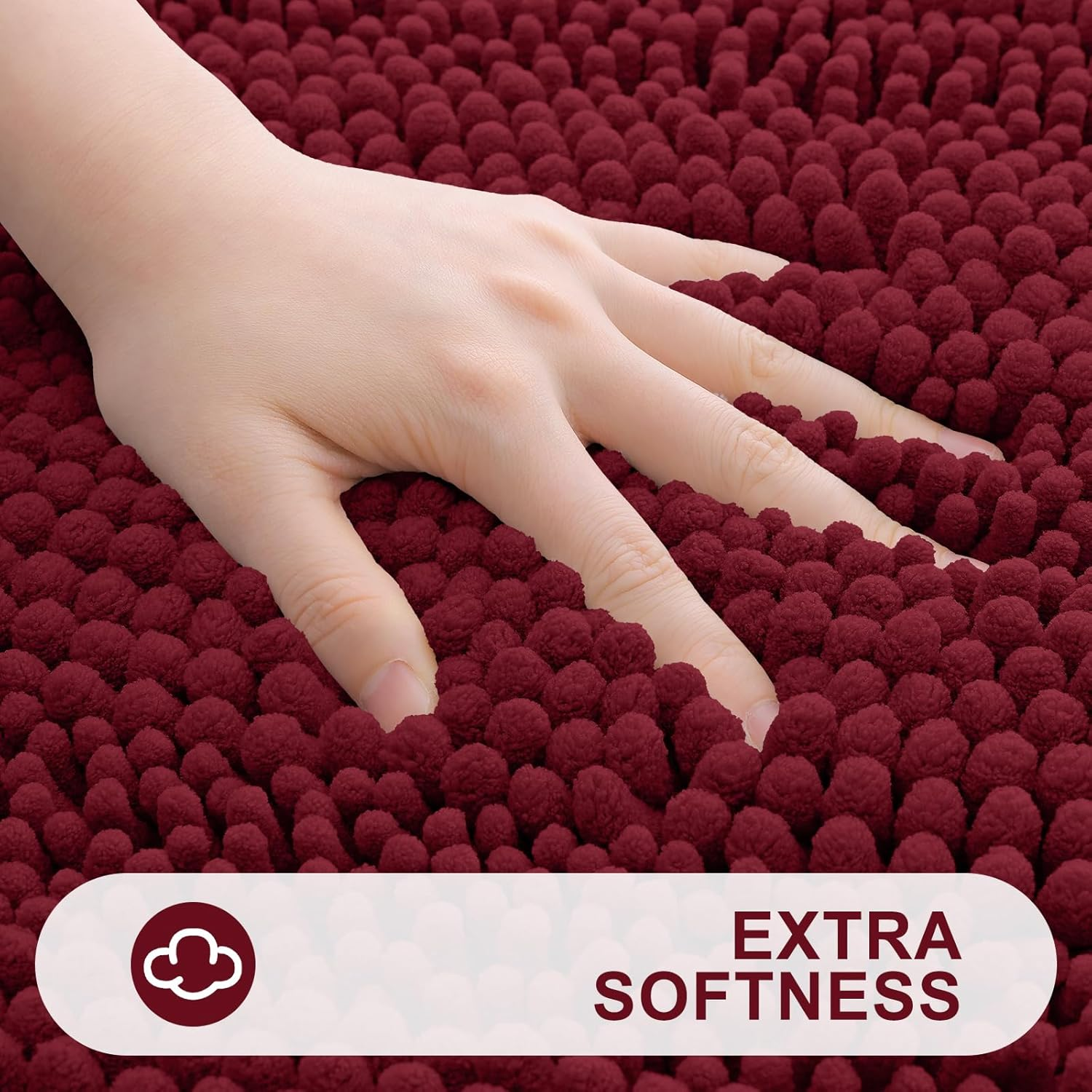 Grandaily Chenille Striped Bathroom Rug Mat, Extra Thick and Absorbent Bath Rugs, Non-Slip Soft Plush Shaggy Bath Carpet, Machine Wash Dry, Bath Mats for Tub, Shower and Bath Room, 16X24, Burgundy image number 4