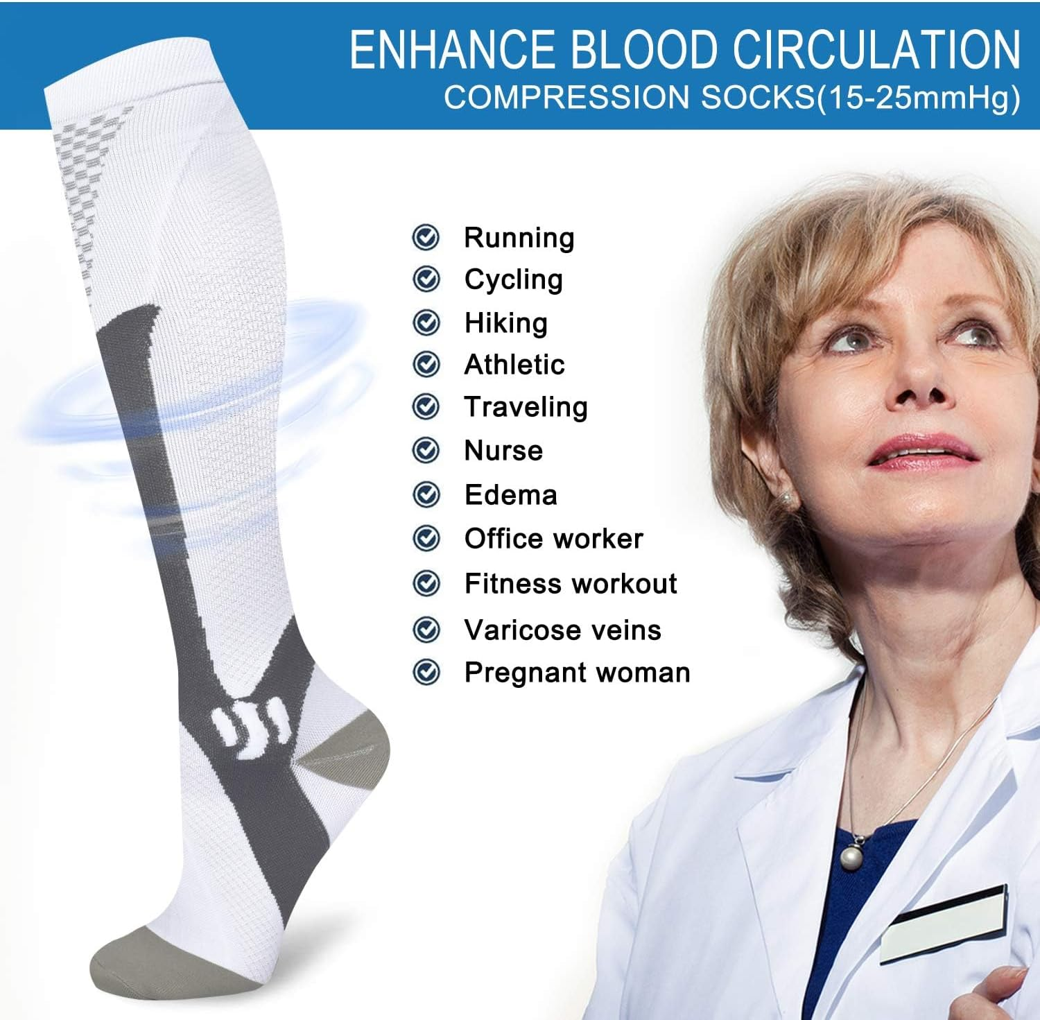 3 Pairs Compression Socks for Men Women, Knee-High Sport Support Sockings, Non-Slip Long Tube Socks, High Comfort Sockings for Sports, Running, Flight, Travel, Cycling image number 2