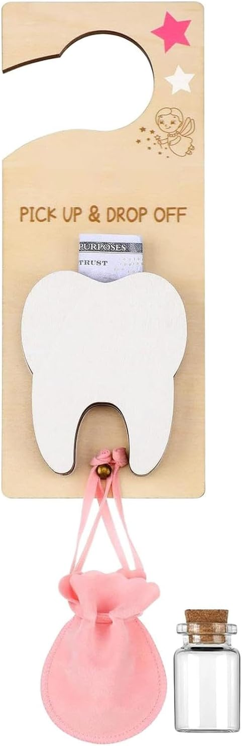 Tooth Fairy Door Hanger with Money Slot | Tooth Fairy Tooth Holder Bag,Tooth Fairy Tooth Holder for Lost Teeth,Velvet Pouch Tooth Fairy Box for Lost Teeth Boy Girl Encourage Gift
