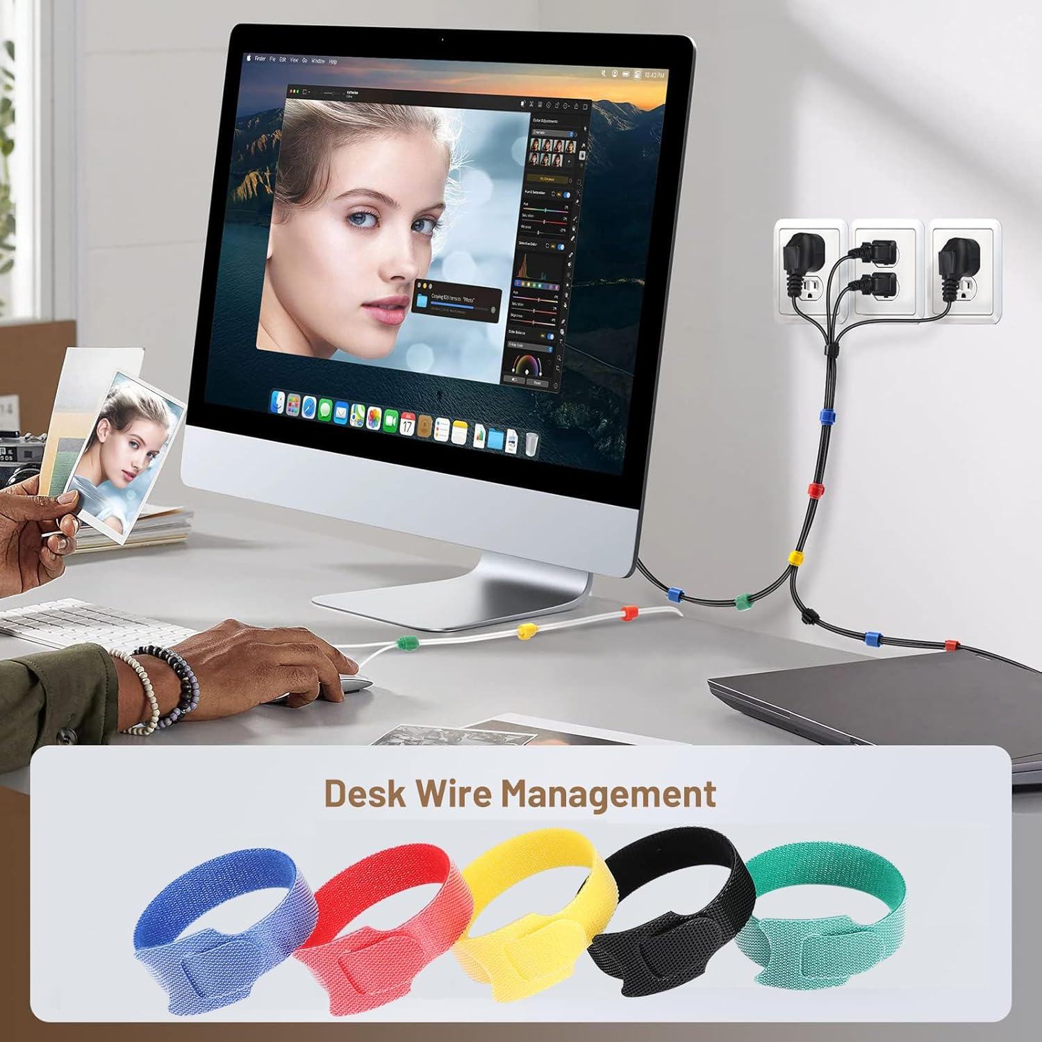 Heatunk 120-Pack 6-Inch Reusable Cable Ties: Adjustable Multi-Purpose Cord Organizer - Cable Management in 5 Colors image number 4