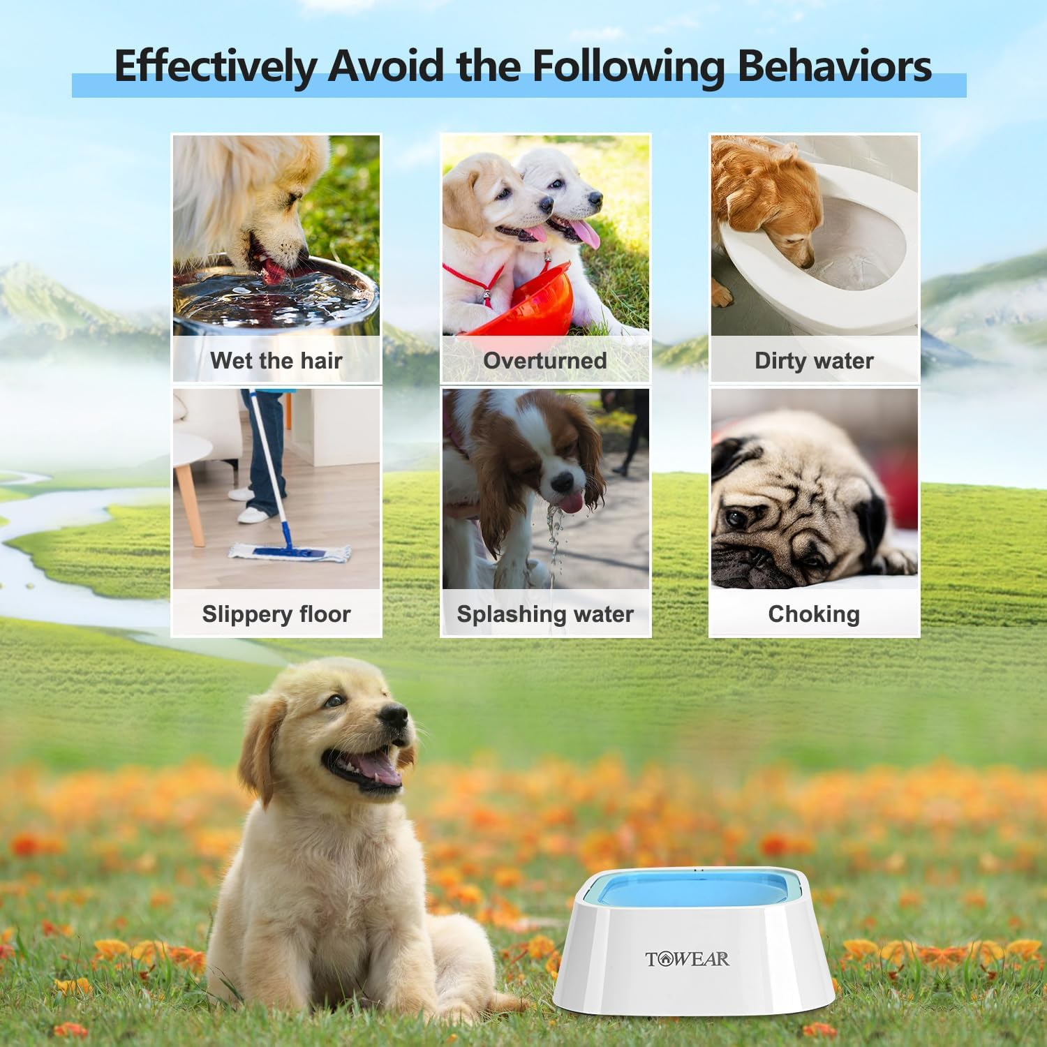 No Splash Dog Water Bowl with Floating Disk, 1.5L Slow Drinking Feeder, Anti-Overflow Anti-Choking No Spill Pet Water Bowl for Dog Cat Puppy Kitten (Sky Blue) - Black image number 3