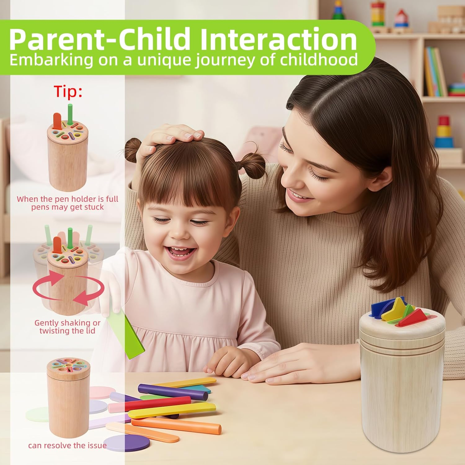 Montessori Toys Toddlers 1-3 Year Old Wooden Learning Color Sorting Toys, Kids Wooden Fine Motor Skills Toy Set, Fine Motor Developmental Sensory Training and Educational Game for Boys and Girls image number 1