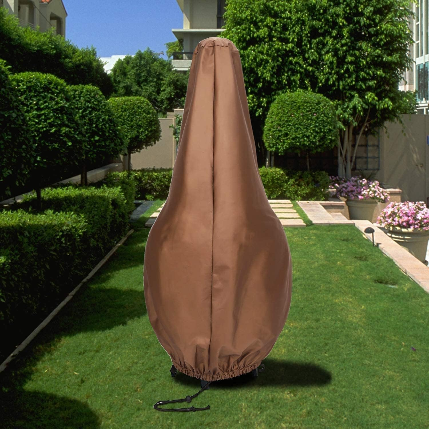 Chiminea Cover Waterproof Heavy-Duty Protective Cover - 32"D X 60"H Fire Pit Heater Cap, Adjustable Drawstring Hem Weatherproof Polyester for Outdoor Clay Chimineas & Patio Furniture (Brown)
