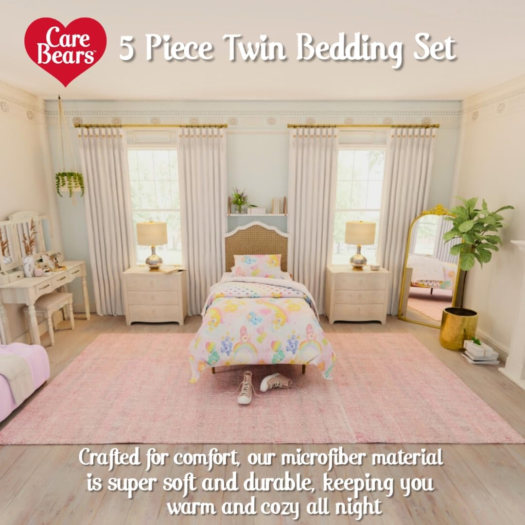 Franco Collectibles Care Bears Classic Retro Rainbow Bedding 5 Piece Super Soft Comforter and Sheet Set with Sham, Twin, (100% Official Licensed Product) image number 5