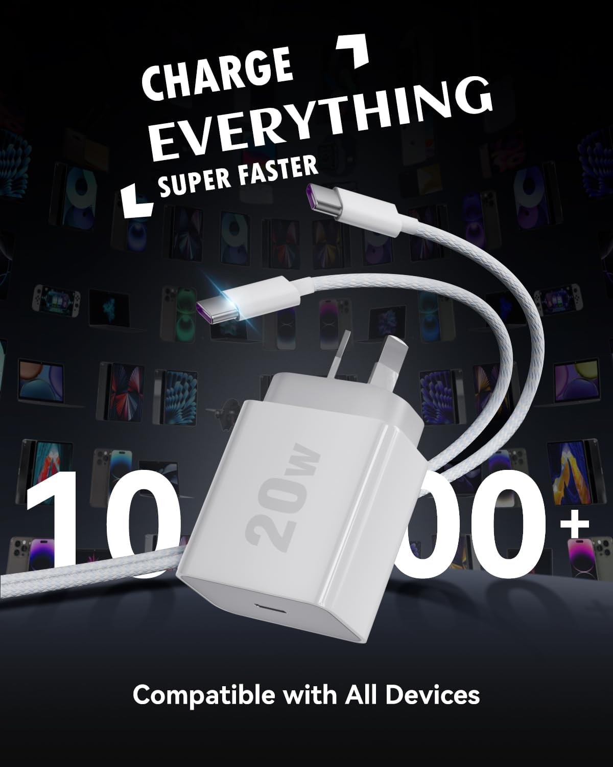 Zumist Iphone 17 Fast Charger - 20W USB C Adapter with USB-C to USBC Cable, 3-Pack USB Type C Wall Charger, Iphone 16 Pro Adapter with Cable Compatible with Iphone 17 Pro Max, Ipad, Airpords