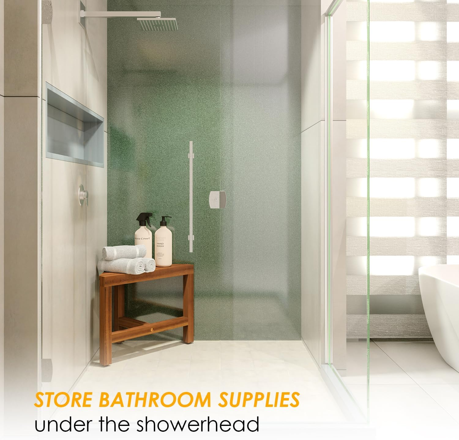 HOLANA 12" Acacia Small Shower Stool - Foot Rest for Shower to Shave Legs - Shower Ledge for Shaving - Crossbar Corner Shower Benches for inside Shower - Bath Step Stools Bench for Bathroom image number 6