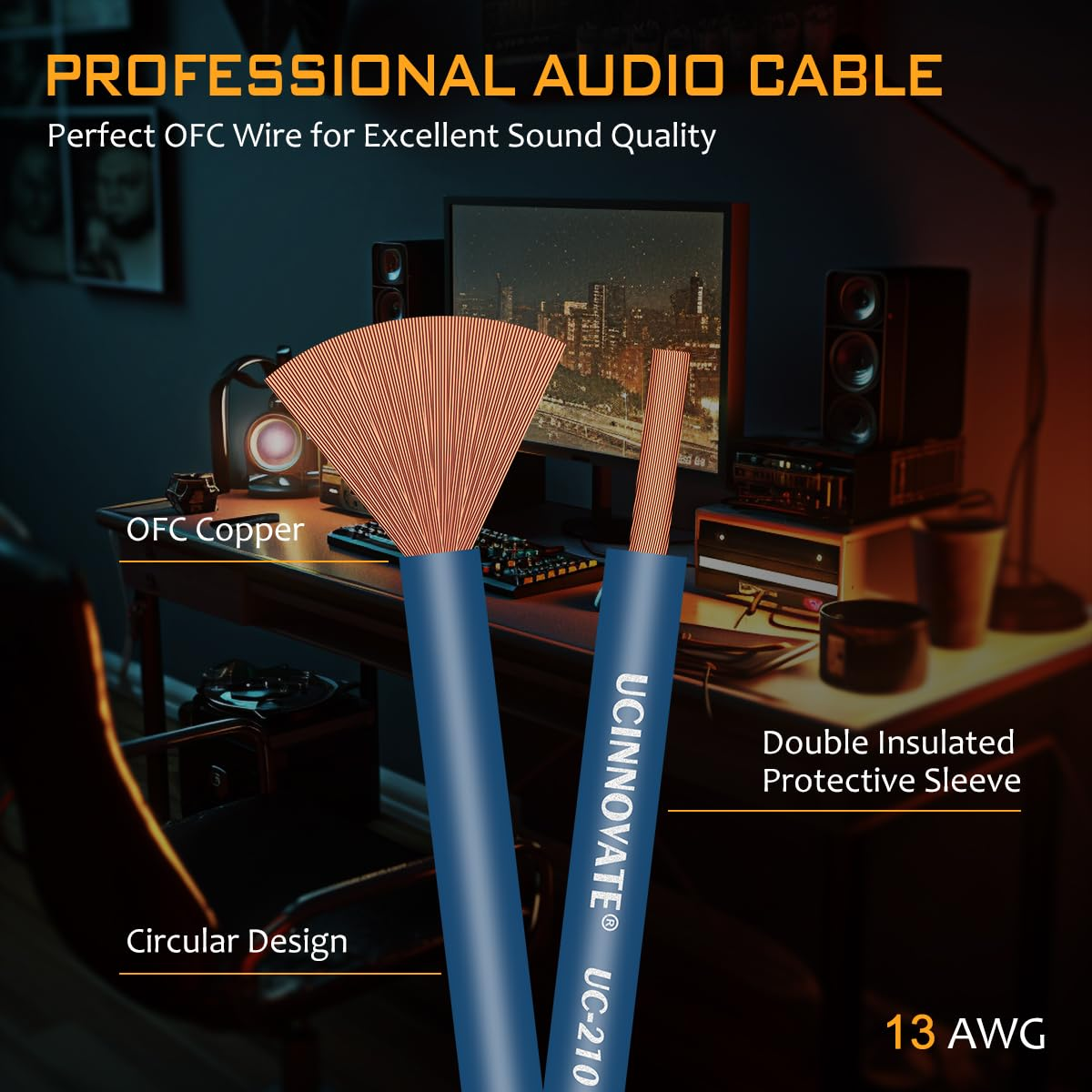 UCINNOVATE Bi-Wired Speaker Cable with Pin Banana Plugs, 13 AWG 2 Pack 9.8Ft / 3M Speaker Wire with Gold-Plated Banana Plugs, Heavy-Duty Blue Speaker Cable for Hi-Fi Home Audio Amp