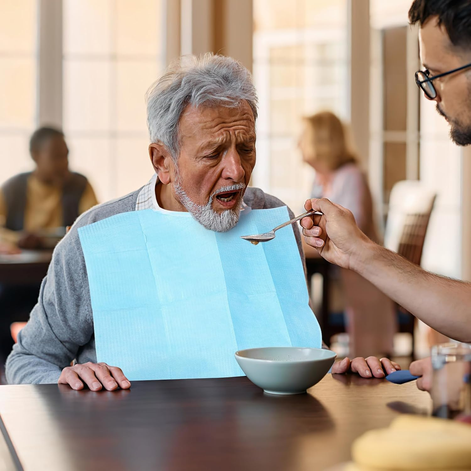 NOLITOY Disposable Adult Bibs for Eating, 30Pcs Blue Apron Bib for Elderly Waterproof Bibs Sheet Liquid Repellen T Bibs Clothing Protectors for Personal Use Home Care image number 1