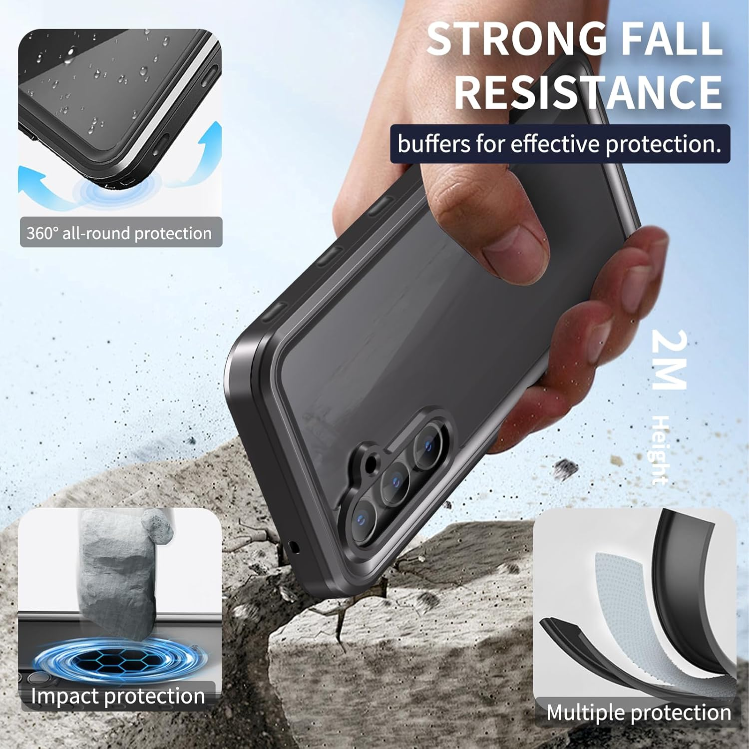 MKERED Samsung A55 5G Case,Samsung Galaxy A55 5G Case IP68 Waterproof Dustproof Case and Screen Protector Full Body Sealed Underwater Protective Front and Back Cover for Samsung A55, A55-B - A55-Black image number 1