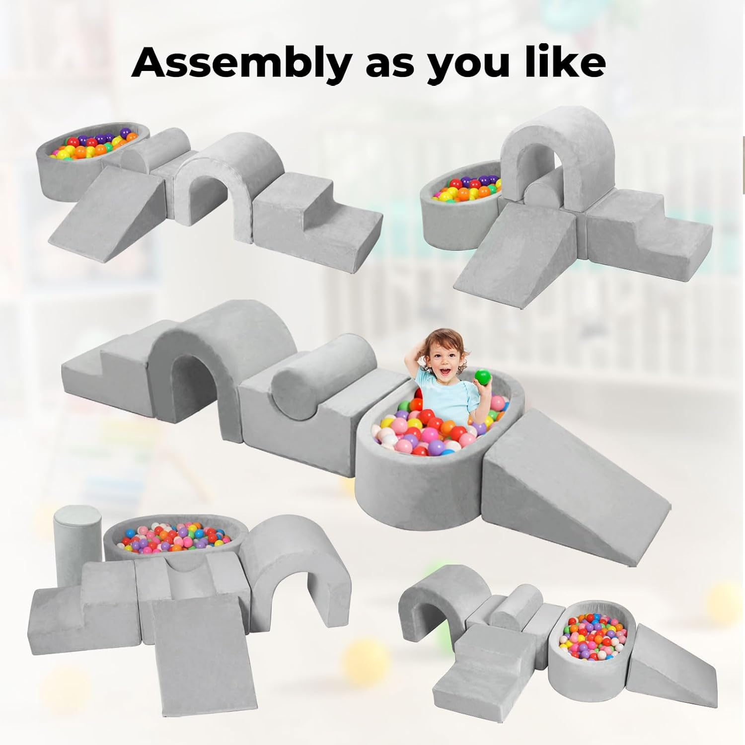 Bopeep Kids Foam Blocks Play Set, Soft Climbing Toys for Toddlers 12Months+, for Indoor Crawling, Sliding and Play, 6 PCS Kids Interactive Playset(Balls NOT Included), Home, Kindergarten, Playroom image number 5