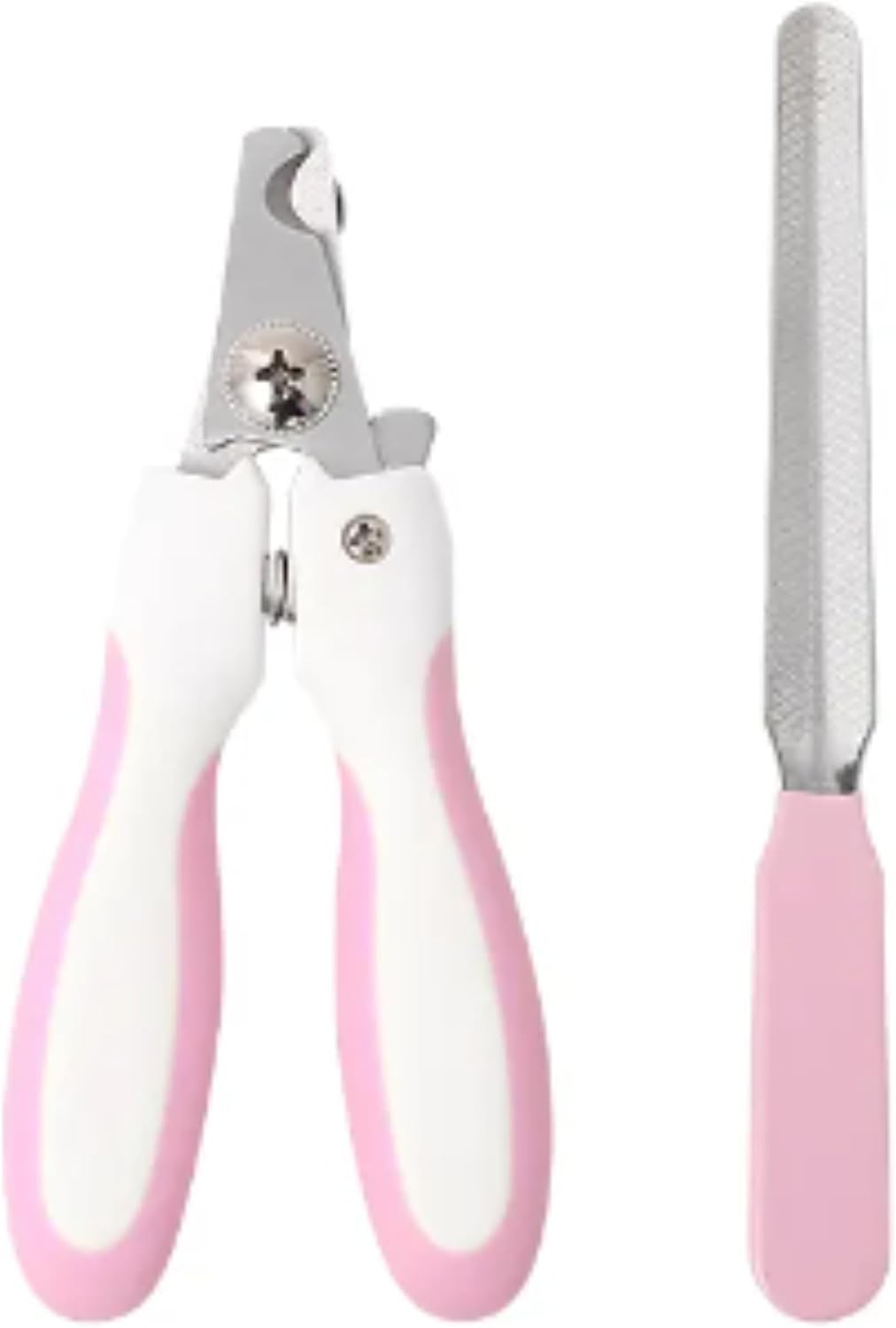 Pet Nail Clippers and Safety Guard to Avoid over Cutting Nails & Nail File (2 Piece Set), Sturdy Non Slip Handles & Sharp Blades Trimmers for All Small Large Dog Cat, Bird, Pink