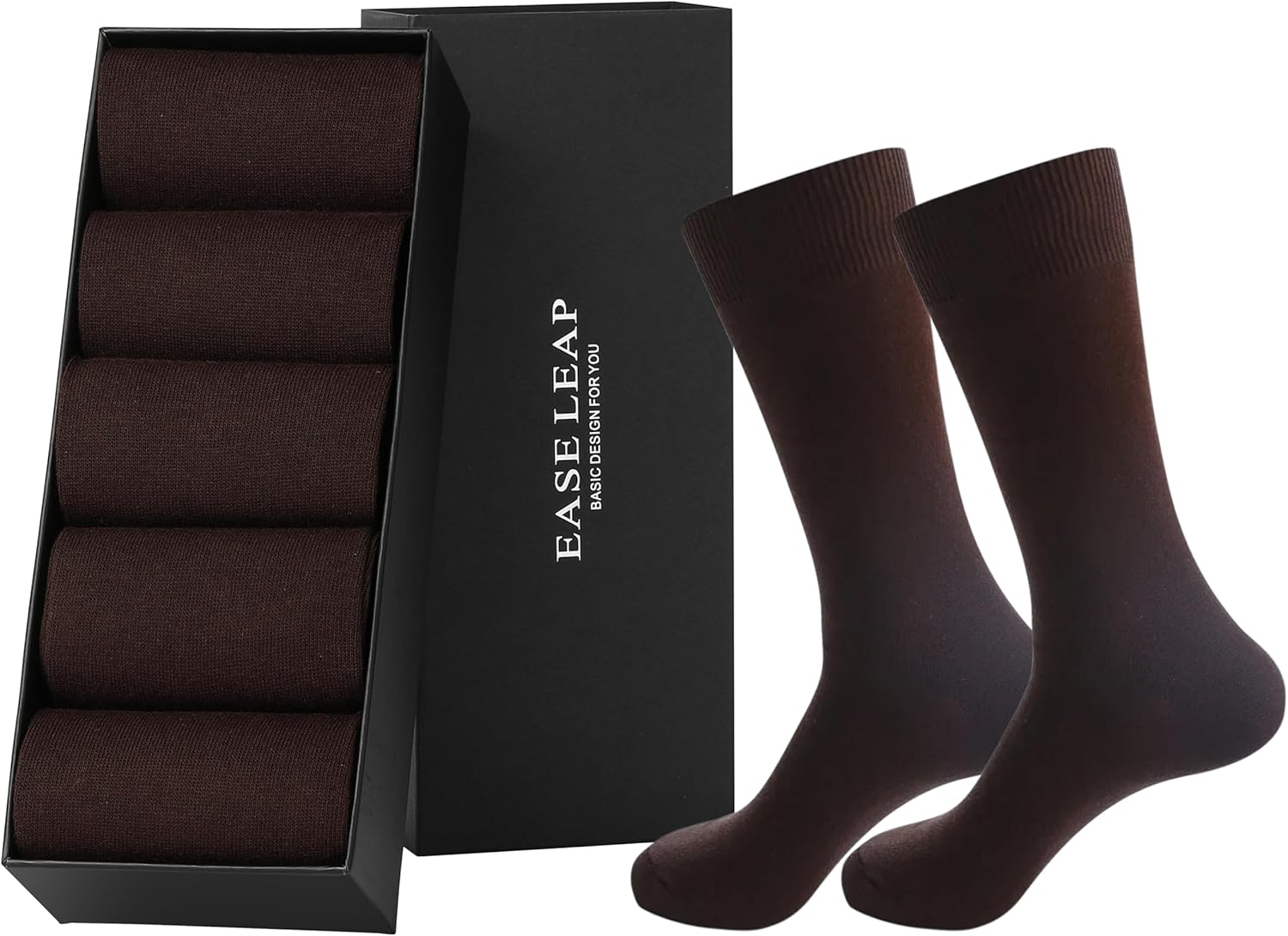 5 Pairs Mens Dress Socks Comfortable Cotton Crew Sock Calf High Breathable Formal Socks with Gift Box
