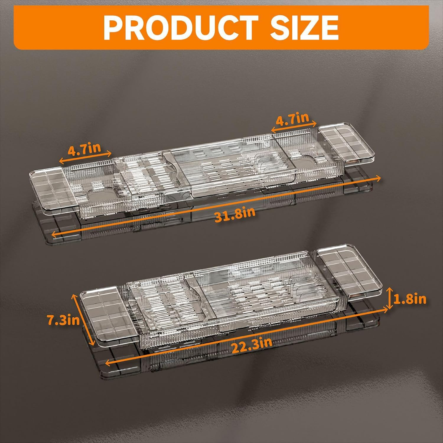 ROROUP Luxury Expandable Bathtub Tray for Tub, Clear Bath Tray with Adjustable Length, Bathtub Accessories for Relaxing, Bath Accessories for Women