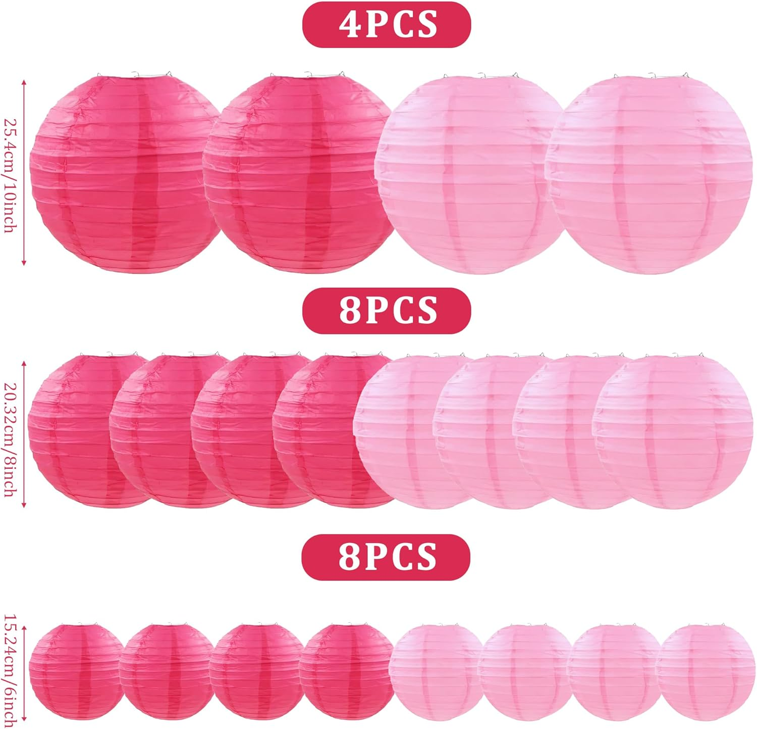 20Pcs Paper Lanterns Decorative, Hot Pink round Hanging Paper Lanterns Decorations for Rustic Party Bridal Shower Wedding Birthday Home Decor image number 1