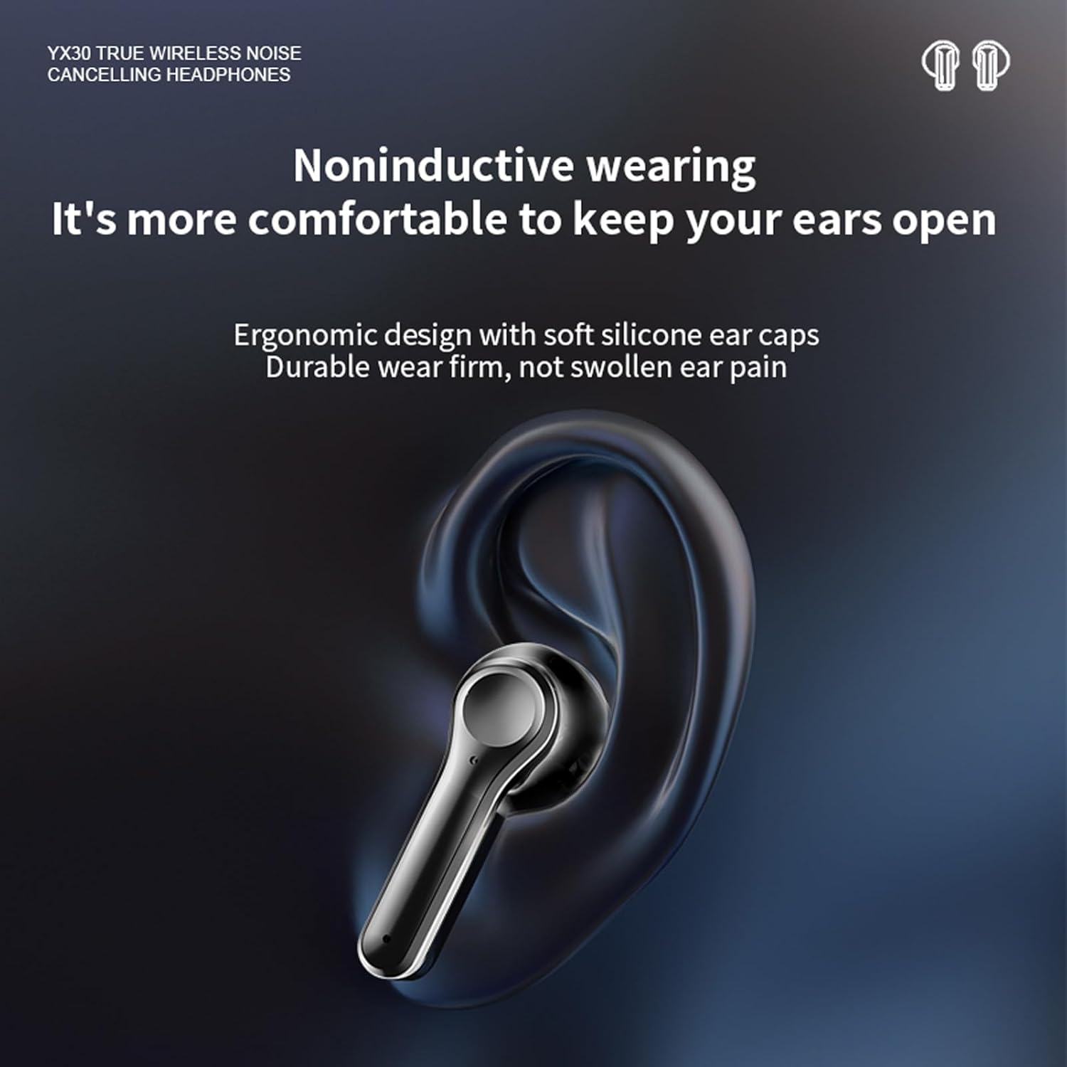 Wireless Bluetooth Headphones with Noise Cancelling Wireless Earbuds Noise Cancelling Headphones with Touchscreen In-Ear ANC Headphones with Screen Wireless Earphones In-Ear Headphones - Black image number 2