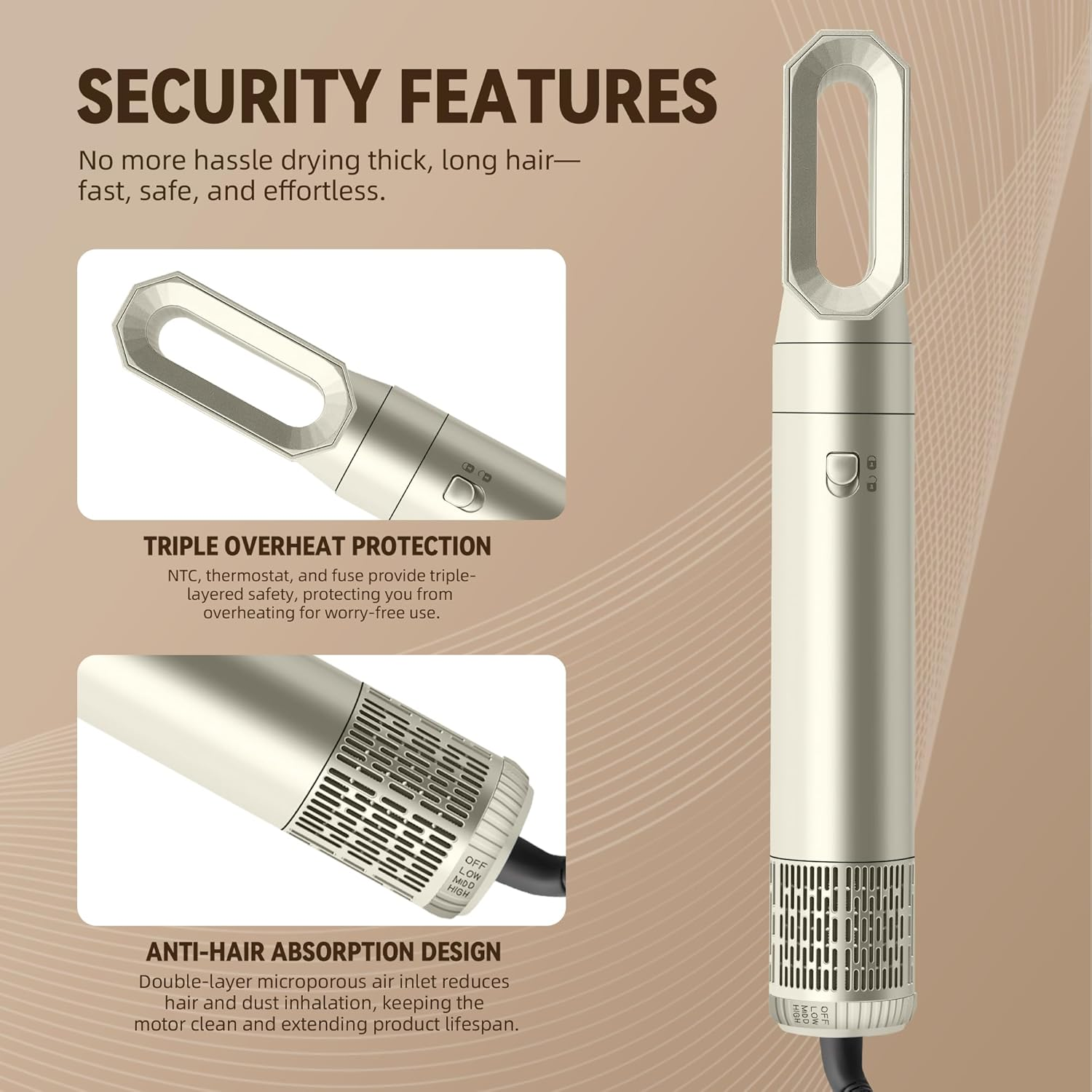 5-In-1 Hair Dryer Brush | 35M/S High-Speed Airflow for Fast Drying | 3 Heat Settings | 85Db Low-Noise Design | Negative Ion Technology for Smooth & Frizz-Free Hair | Curling, Straightening & Volumizing Styler