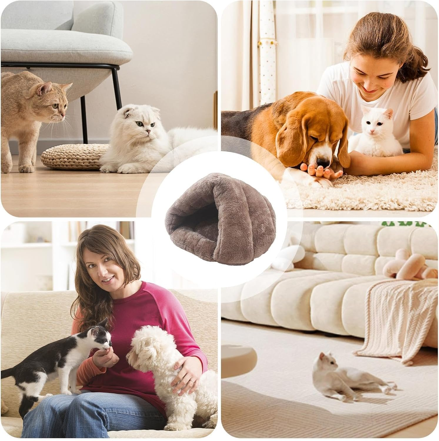 Triangular Cat Tent - Premium Cat Cave Beds, Semi-Open Non-Slip Plush Cat Cave Bed, Comfortable Small Puppy Home, Creative Winter Pet Supplies for Pets, Travel or Home, Kittens, Cats, Dogs image number 2