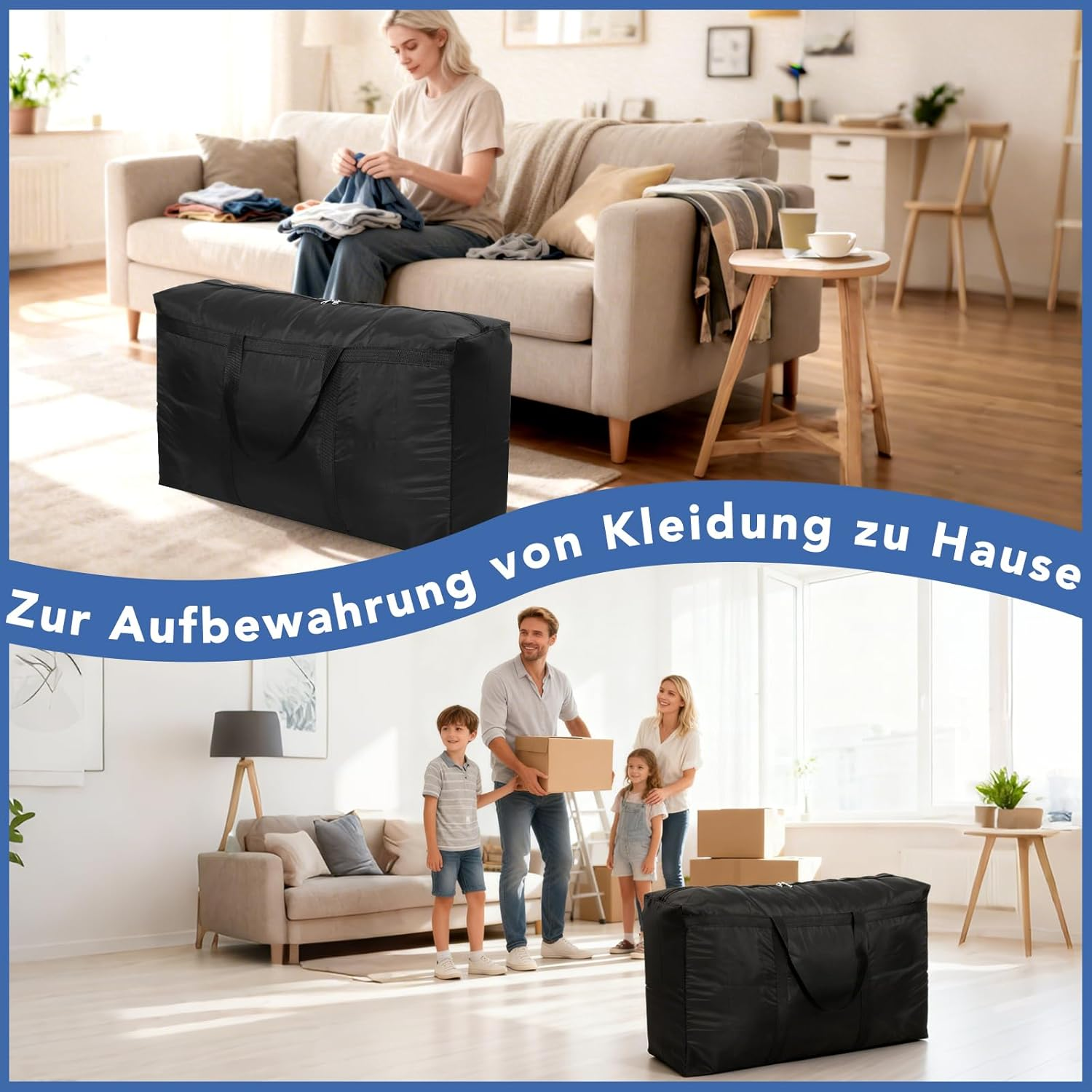 Dntorx Pack of 4 90L Large Storage Bag, Oxford Heavy-Duty Moving Bags, Moving Boxes, Large with Zip, Handle, Travel Bag, Carry Bag for Moving, Camping, Bedding, Clothing, Storage image number 2