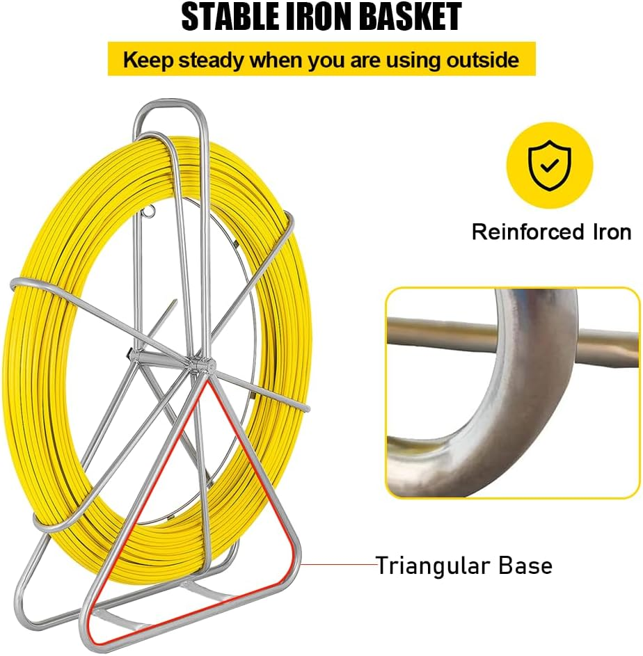 ALSTON Fiberglass Cable Puller, 4.5Mm 100M Fish Tape Fiberglass Wire Cable Running Rod Duct, Fish Tape Puller Conduit Puller Wire Cable Rodder Snake Copper Guiding Wire Reel Stand image number 4