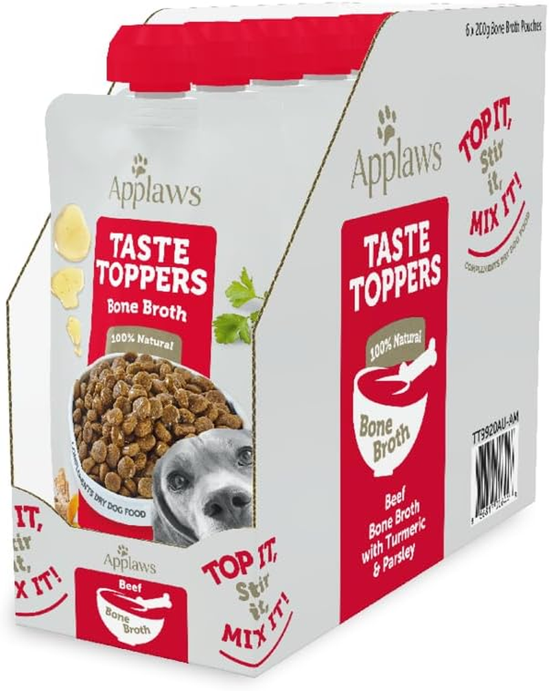 Applaws Taste Toppers 100% Natural Wet Dog Food Beef Bone Broth with Turmeric & Parsley 200Ml (Pack of 6), Limited Ingredients Pet Food image number 4