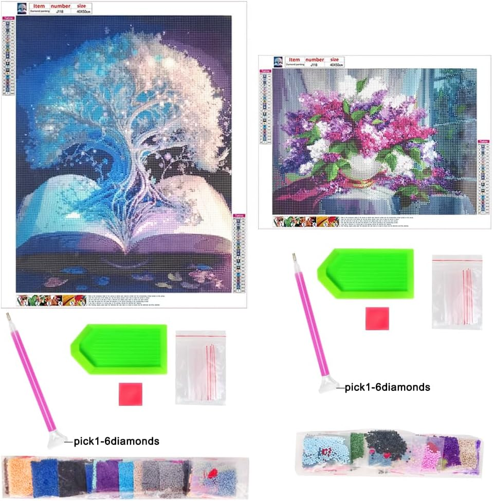AFUNTA 2 Pieces Diamond Art Painting Kit for Adults, 5D Tree of Life Diamond Art Kit Flowers Crystal Diamond Art Paintings for Home Wall Decoration (15.6 X 19.6 Inch, 19.6 X 12.1 Inch) image number 6