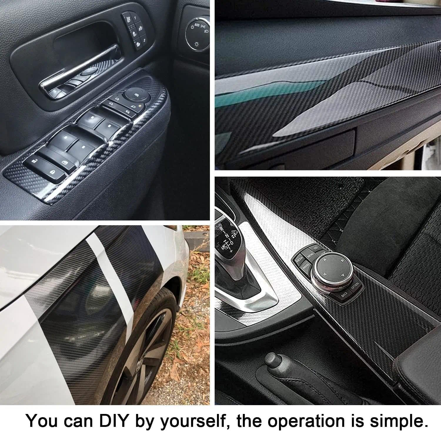 Black 6D Carbon Fiber Vinyl Wrap, Gloss Black, Uv-Resistant, Waterproof, Flexible Film for Car Detailing, Compatible with Motorcycles and Vehicles - Fengea