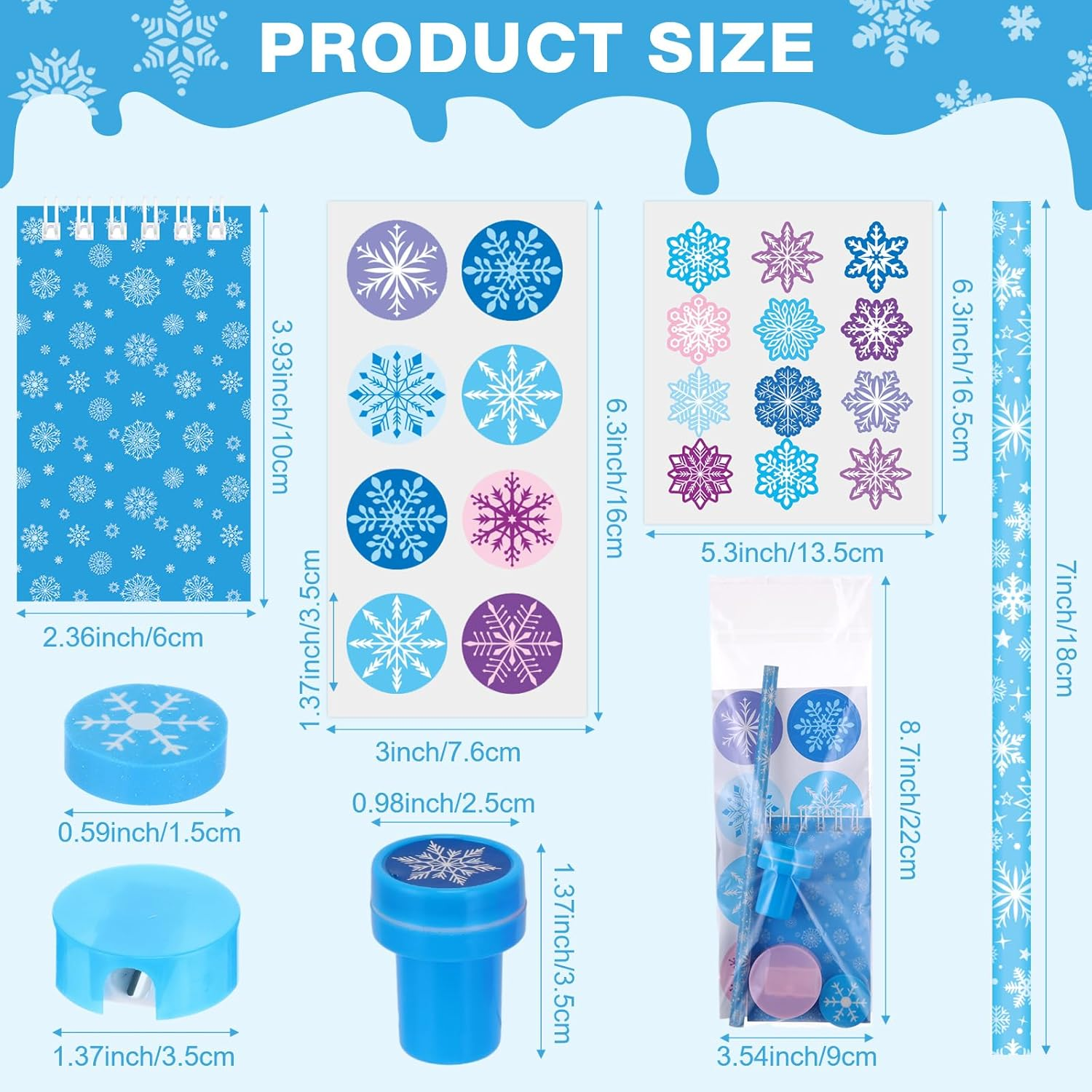 192 Pieces Christmas School Stationery Set Xmas Classrooms Exchange Stationery Gifts Party Favors Class Reward Prizes Notebooks Pencils Sharpener Erasers Stickers Stamps for Party Supplies (Snow) image number 5