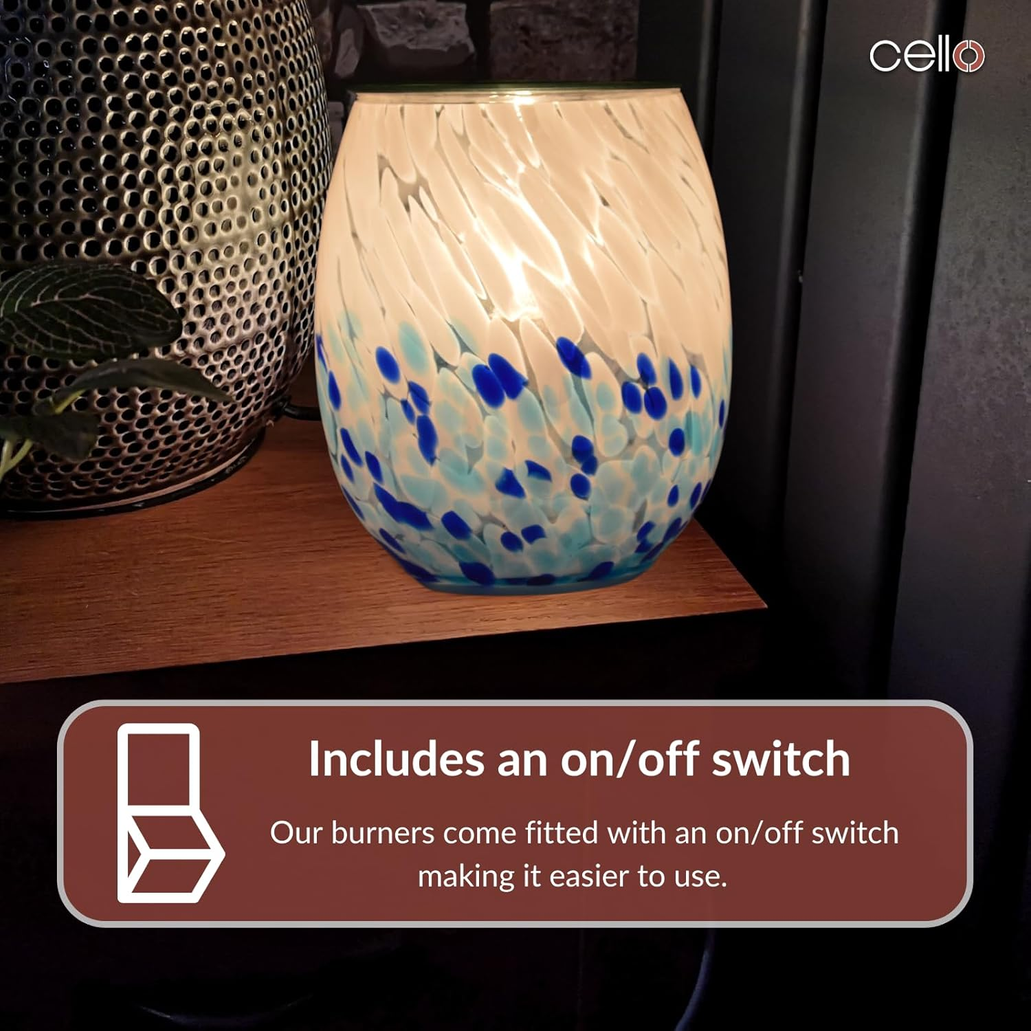 Cello Crashing Waves Art Glass Electric Melt Burner - Wax Melt & Oil Burner. New Home Gifts, Home Decor, Room Decor & Office Accessories. Electric Diffuser with Halogen Light Bulb. image number 5