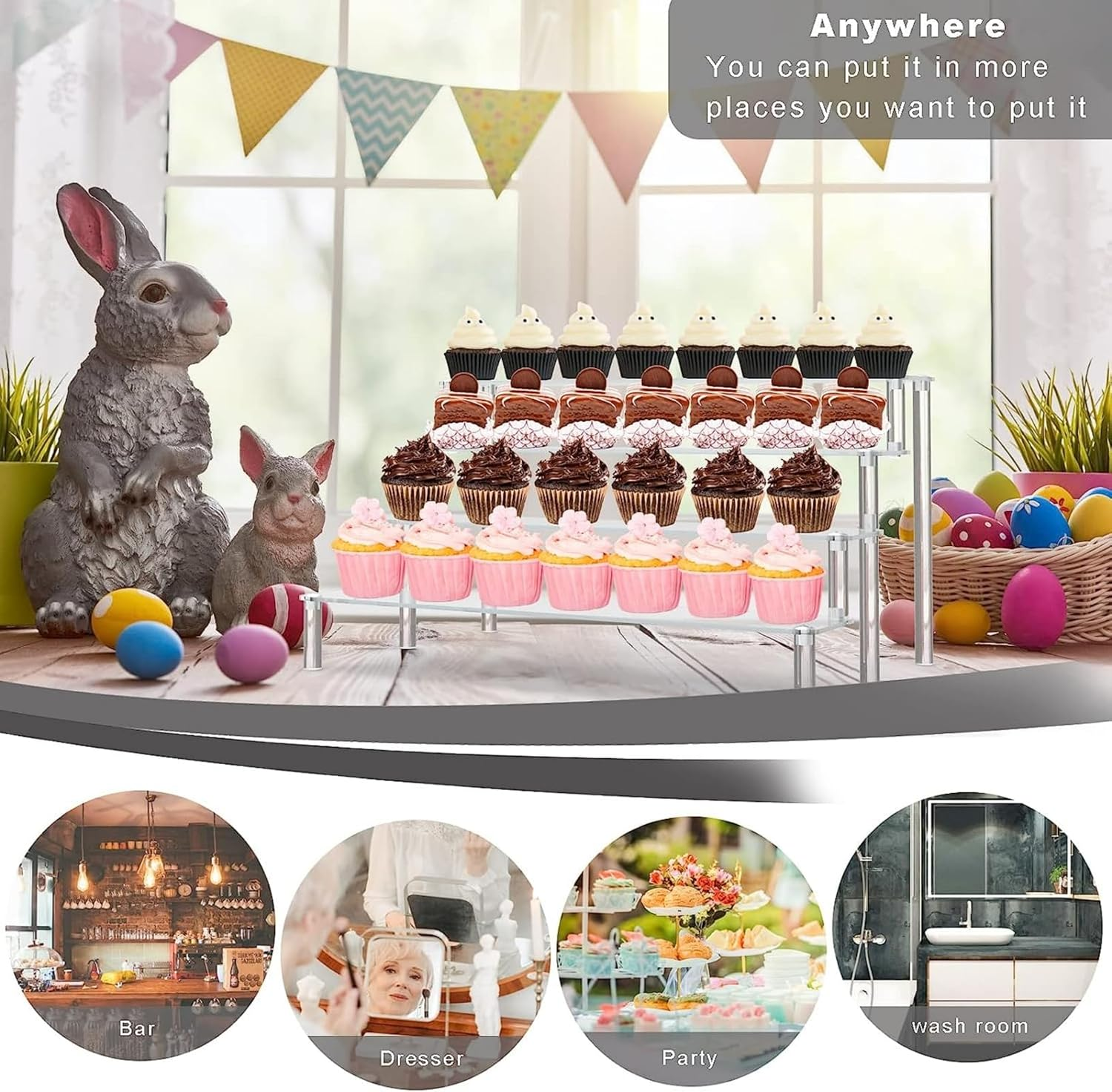 4-Tier Acrylic Riser Shelf Display Stand - Clear Holder for Action Figures, Collectibles, Toys, Cupcakes, Desserts, Jewels, Figurines, Perfume, Makeup, and More image number 2