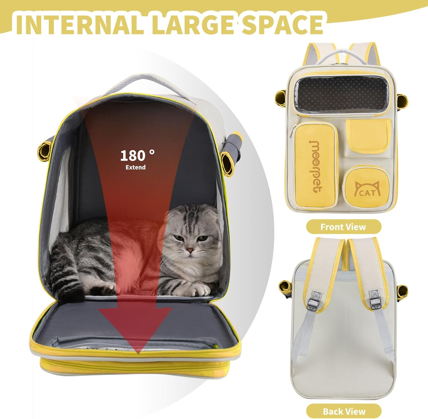 PETCUTE Cat Backpack, Space Capsule Pet Backpack for Small Cats and Dogs, Foldable Dog Carrier Backpack with Inner Safety Lead, Breathable Dog Backpack with Removable Mat