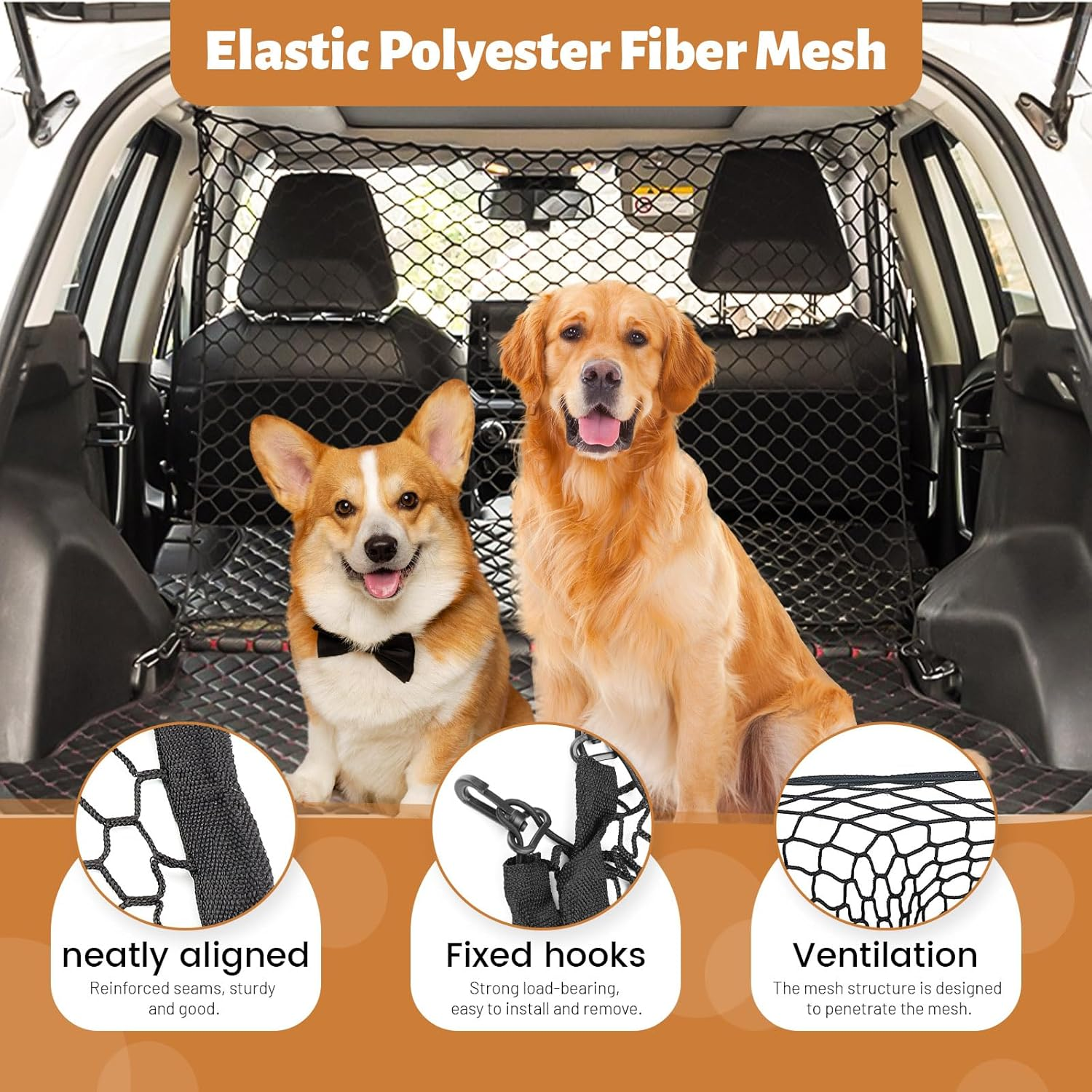 Dog Car Barrier, Dog Barrier for Car Dog Car Divider Back Seat Barrier, Dog Barrier for Suv Car Pet Barrier, 51&rsquo;&rsquo;*35&rsquo;&rsquo; Car Divider for Dogs Car Net for Dogs (51&rsquo;&rsquo;*35&rsquo;&rsquo;) image number 2