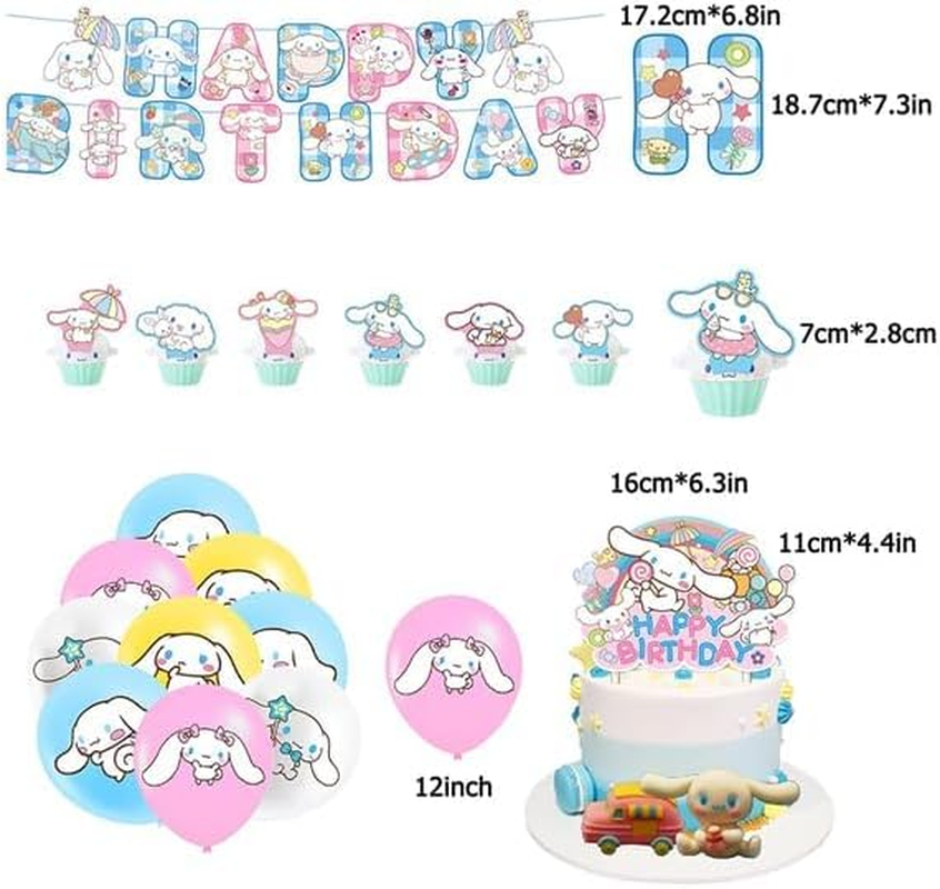 Dinoeye Cinnamoroll Birthday Decorations - 16Pcs Balloons, 13Pcs Cake Toppers, 1Pcs Banner - Sanrio Party Supplies - White, Cartoon, Buchstabenmuster image number 6