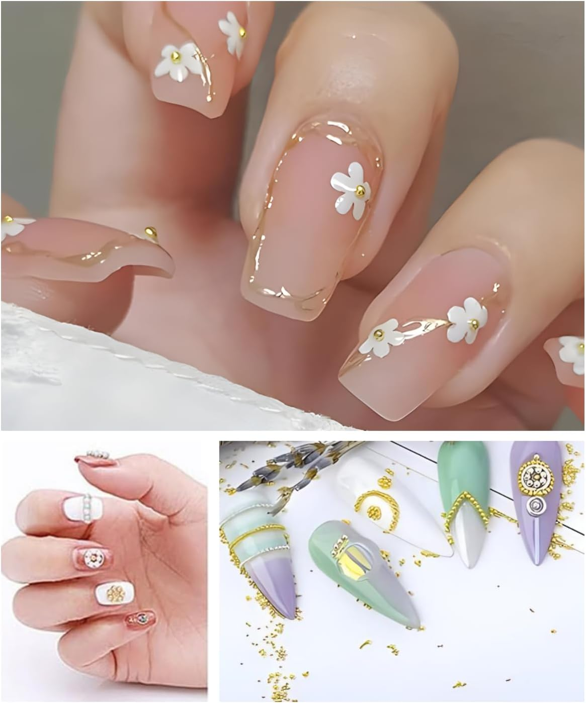 Nail Beads, 3D Mini Metal Nails Beads Balls Gold Silver Rose Gold Gun Black Mixed Nail Studs for Women Girls DIY Nail Tools Manicure Decorations 1 Set.