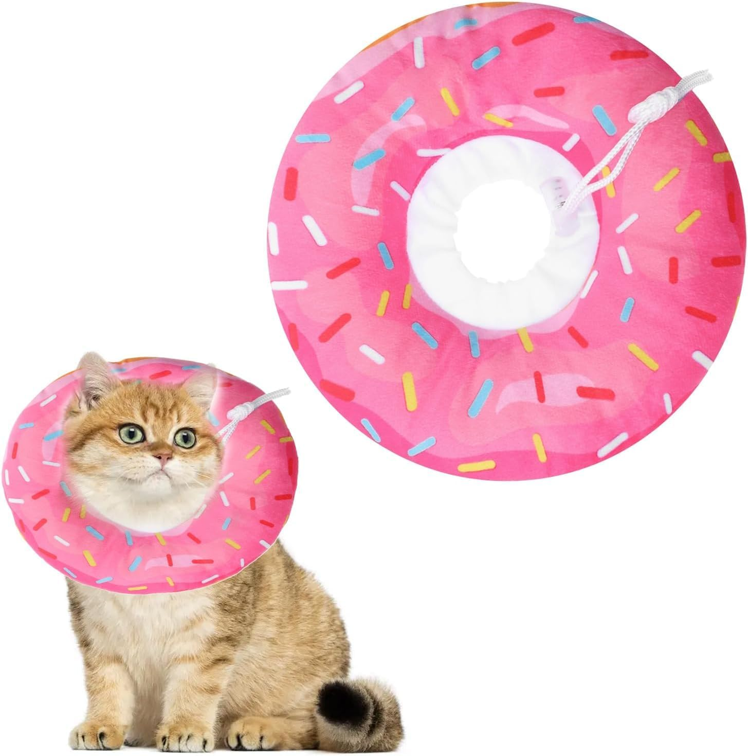 Slowton Cat Cone Collar Soft - Adjustable Cat Recovery Collar Donut Style Recovery Collars, anti Licking Wounds Cute Comfortable Lightweight Neck Elizabethan for Cats Puppy Kittens after Surgery