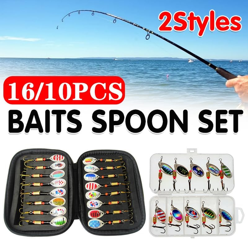 AIMALL 10/16PCS Fishing Lure Spinners Bait Spoon Set with Portable Tackle Box &ndash; Assorted Trout and Bass Fishing Tackle Kit for Freshwater and Saltwater image number 2