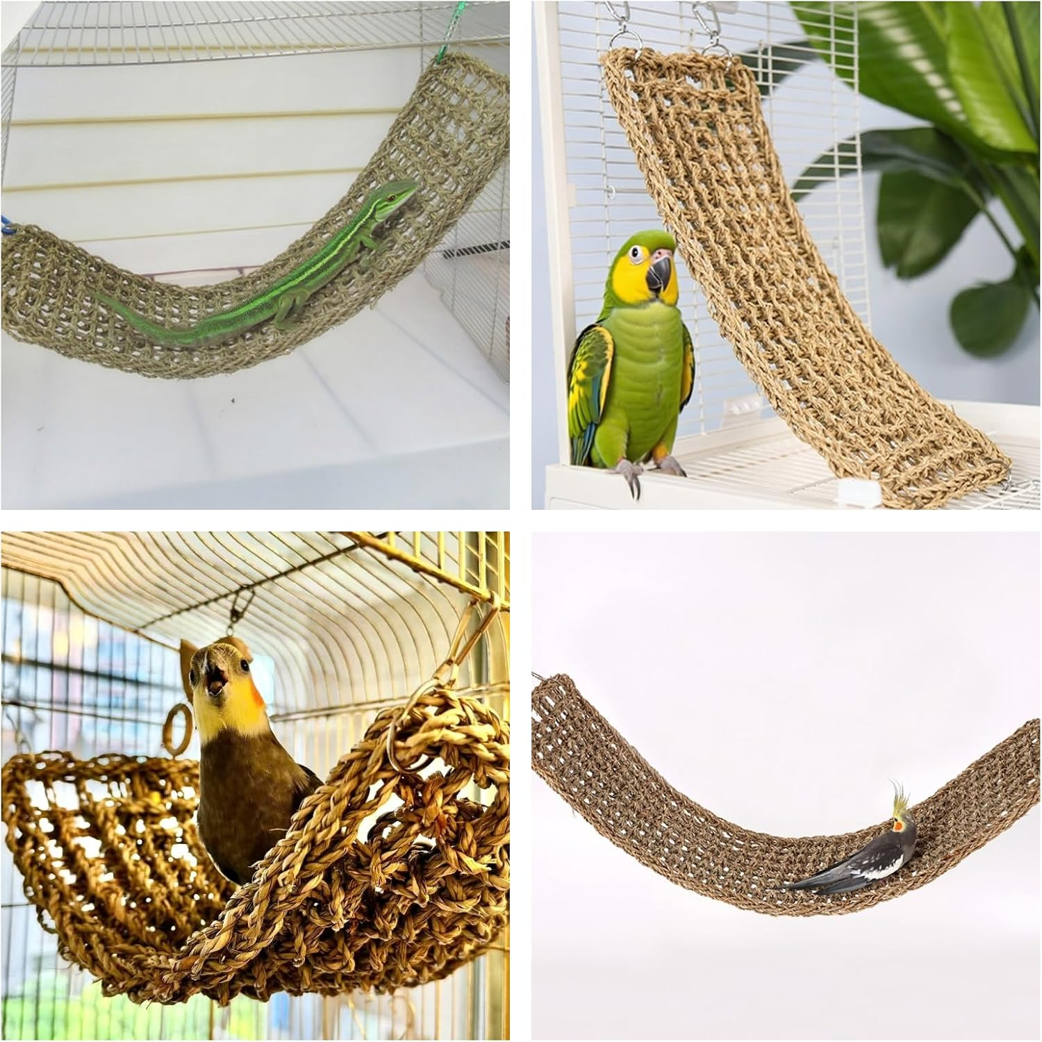Natural Seagrass Bird Hammock Mat 29X7 Inch with 4 Hooks | Parrot Cage Chew Toy & Climbing Ladder | for Parakeet Lovebird Cockatiel Conure Budgie | Foraging Chewing Perching Birds image number 2
