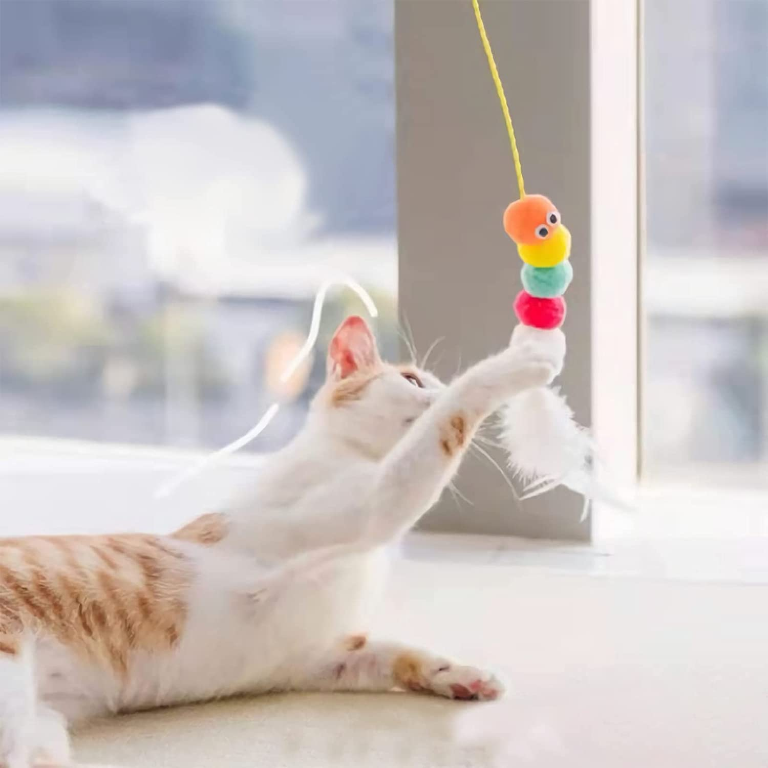 Cat Toys for over the Door, 5PCS Retractable Kitten Jump Exercise Toys, Hanging Cat Toys, Interactive Elastic Rope Cat Teasers, Catnip Feather Mice Kitten Play Chase Practice image number 3